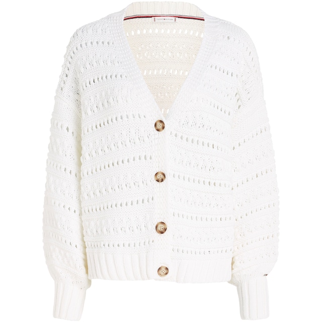 Tommy Hilfiger Strickjacke »CROCHET V-NK CARDIGAN«, in angesagter  Häkeloptik, Boho Style, locker für kaufen | BAUR