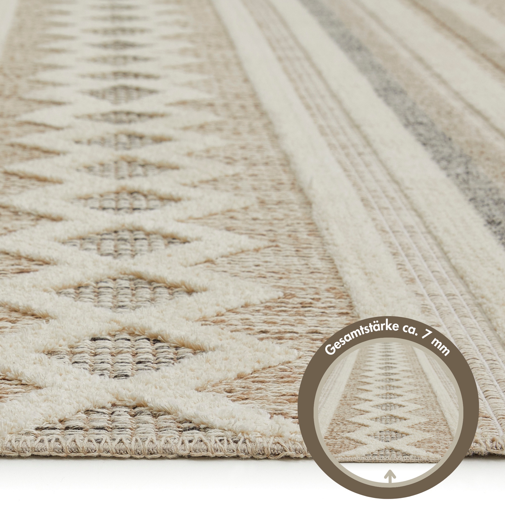 Teppich LUXOR LIVING "Crosby", beige (creme,grau), B:120cm H:7mm L:170cm, Obermaterial: 60% Baumwolle, 30% Polyester, 10% Viskose, Teppiche, Teppich, Rauten Design, Boho-Style, Wohnzimmer, Schlafzimmer 3