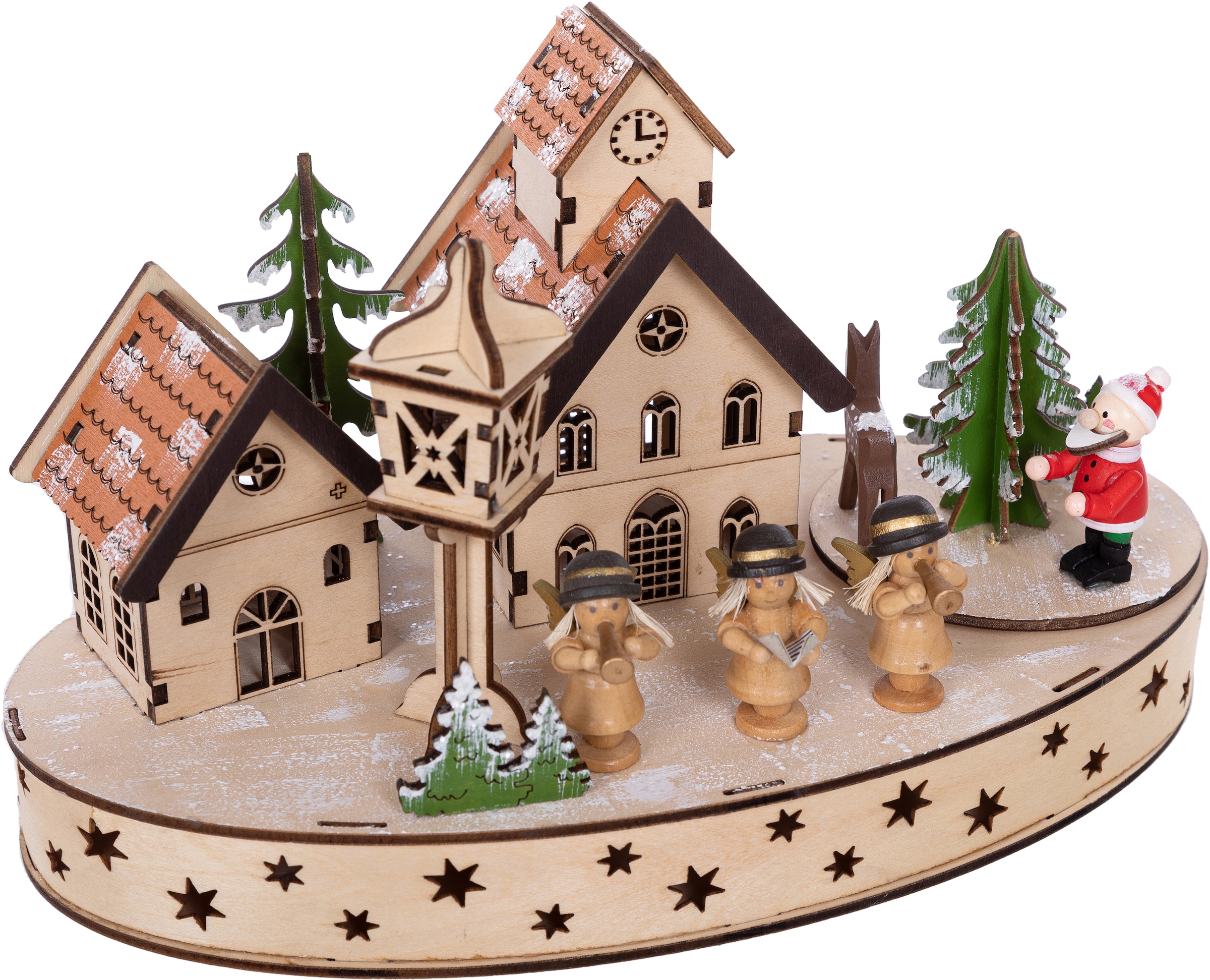 Weihnachtsdorf »Winterlandschaft, Weihnachtsdeko«, Spieluhr mit Musik, aus Holz, Höhe...