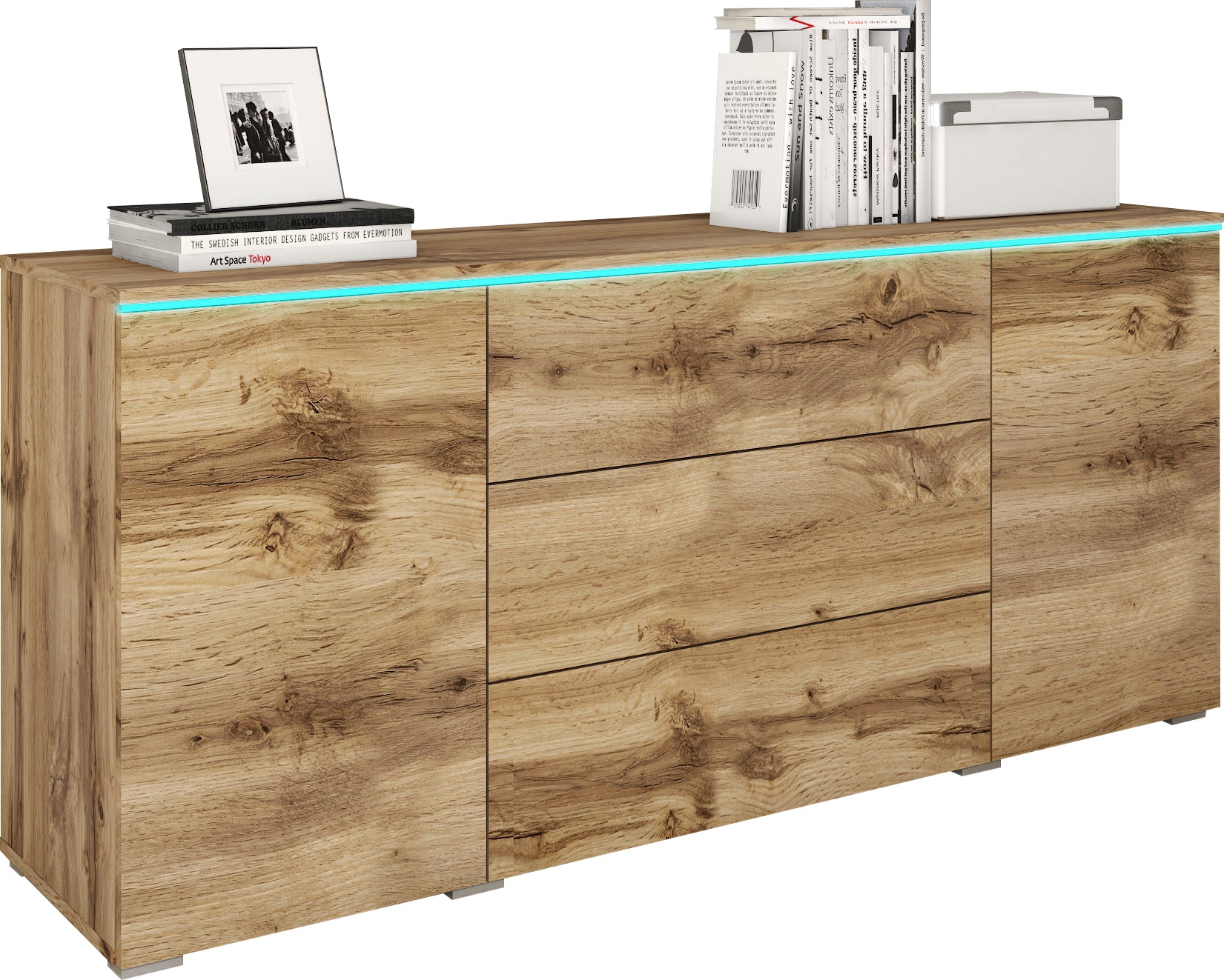 Home affaire Sideboard "VERA, grifflos" verstellbare Einlegeböden, Wahlweise mit oder ohne Beleuchtung