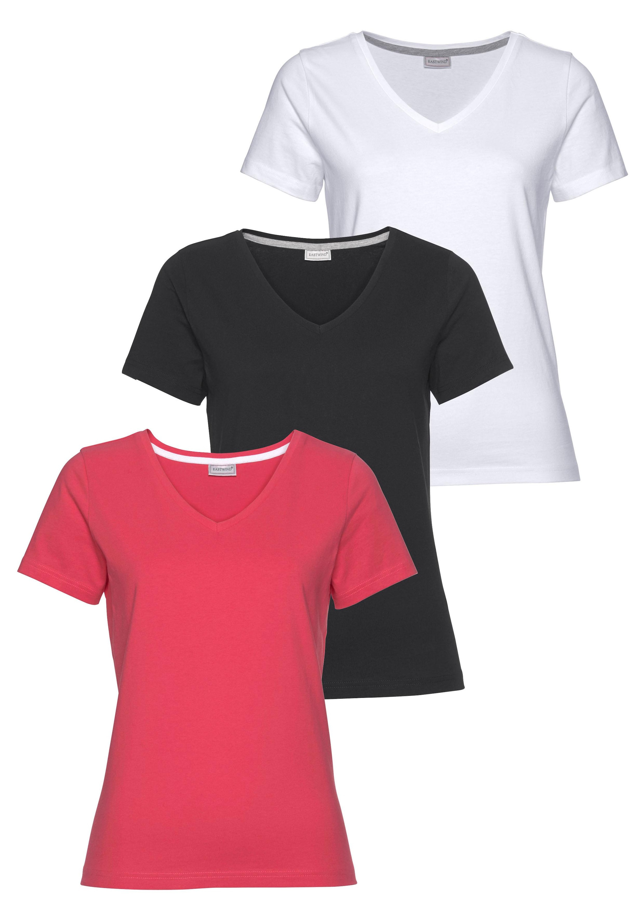 Eastwind T-Shirt, Kurzarm, figurumspielend, aus Baumwolle, im 3er-Pack