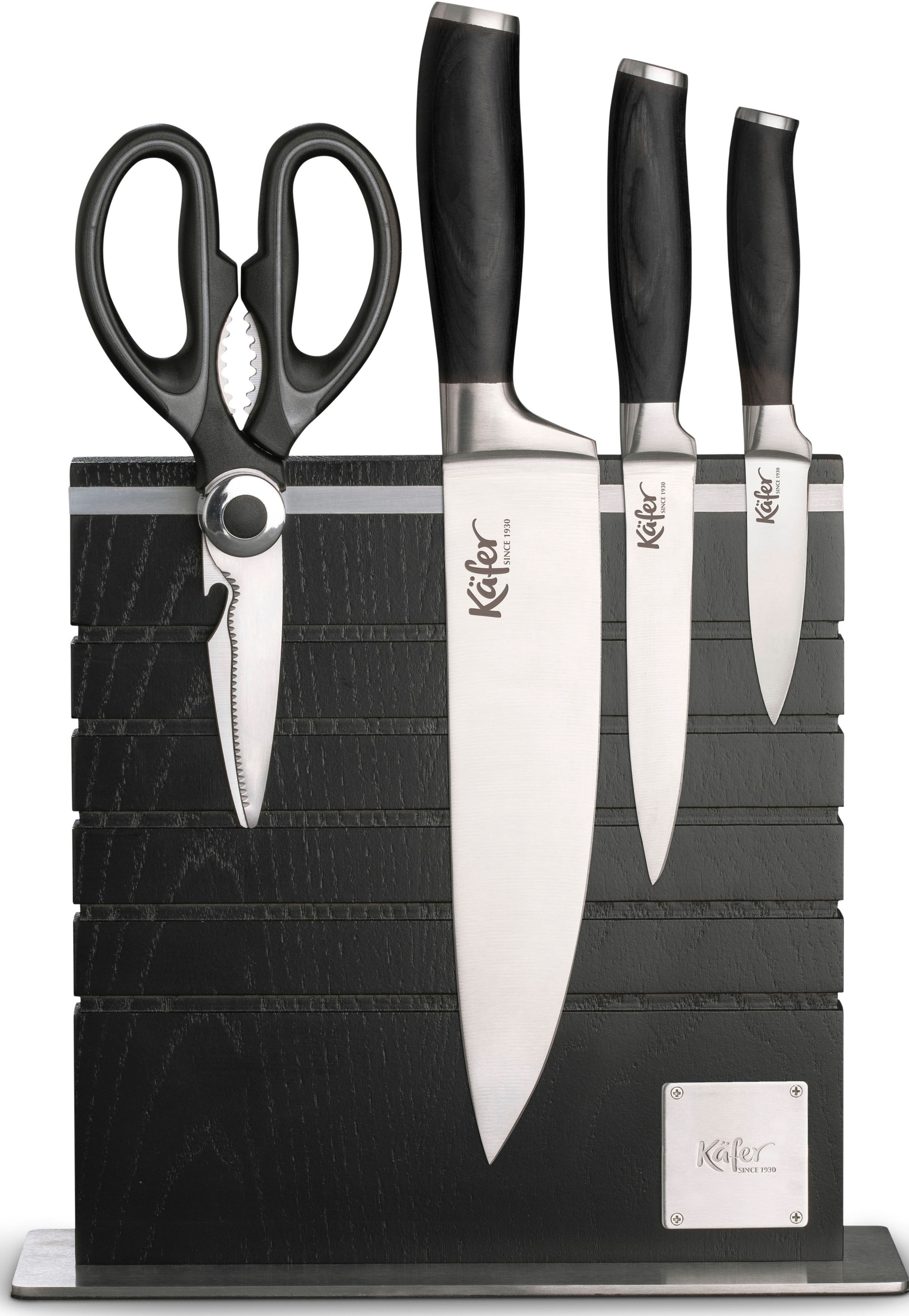 Käfer Magnet-Messerblock, 5 tlg., inkl. 3 Messern, 1 Schere, Eisgehärtete Klingen aus rostfreiem Stahl