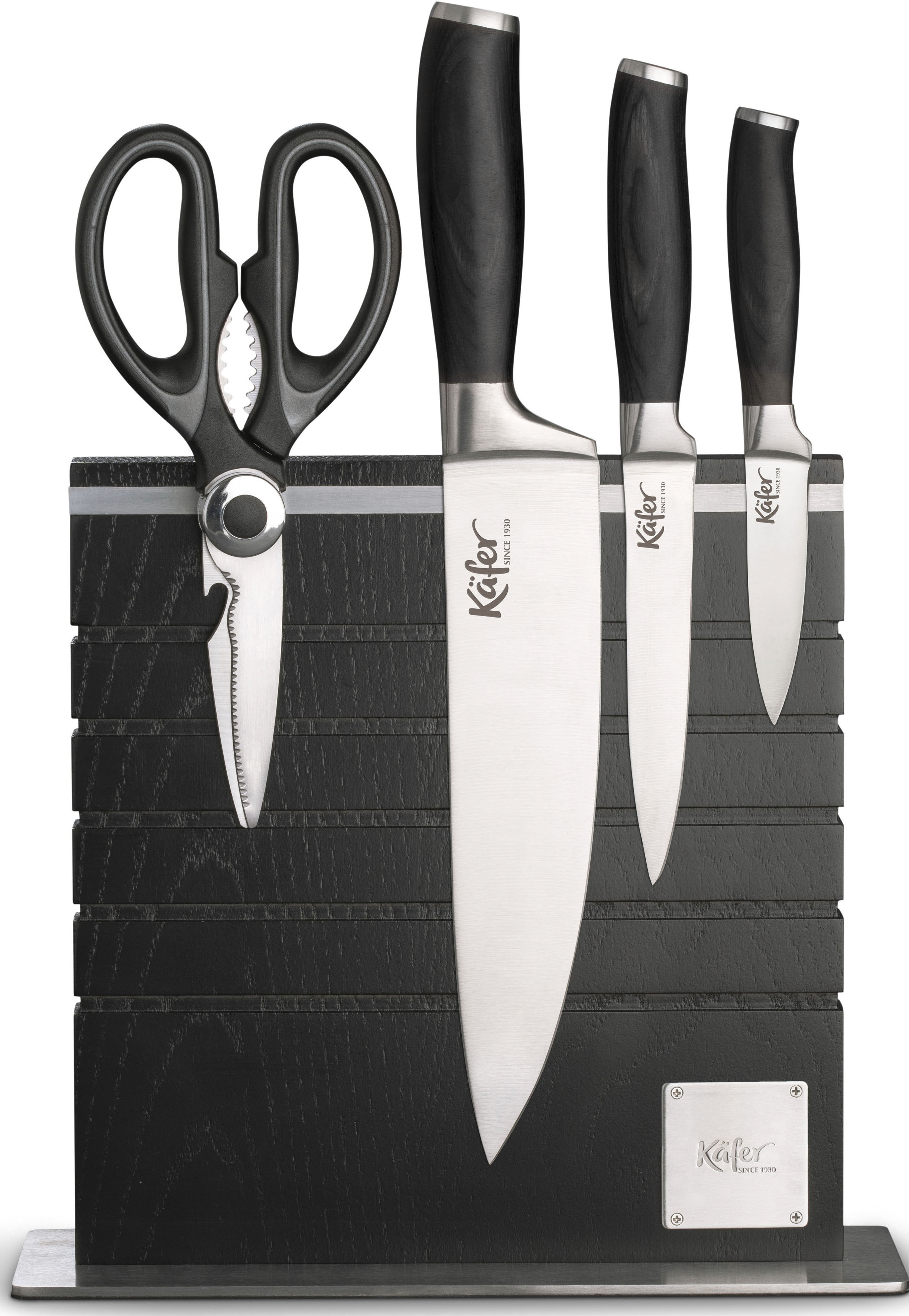 Käfer Magnet-Messerblock 5 Stk. inkl. 3 Messer, 1 Schere, Griffe aus Pakkaholz, für bis zu 8 Messer