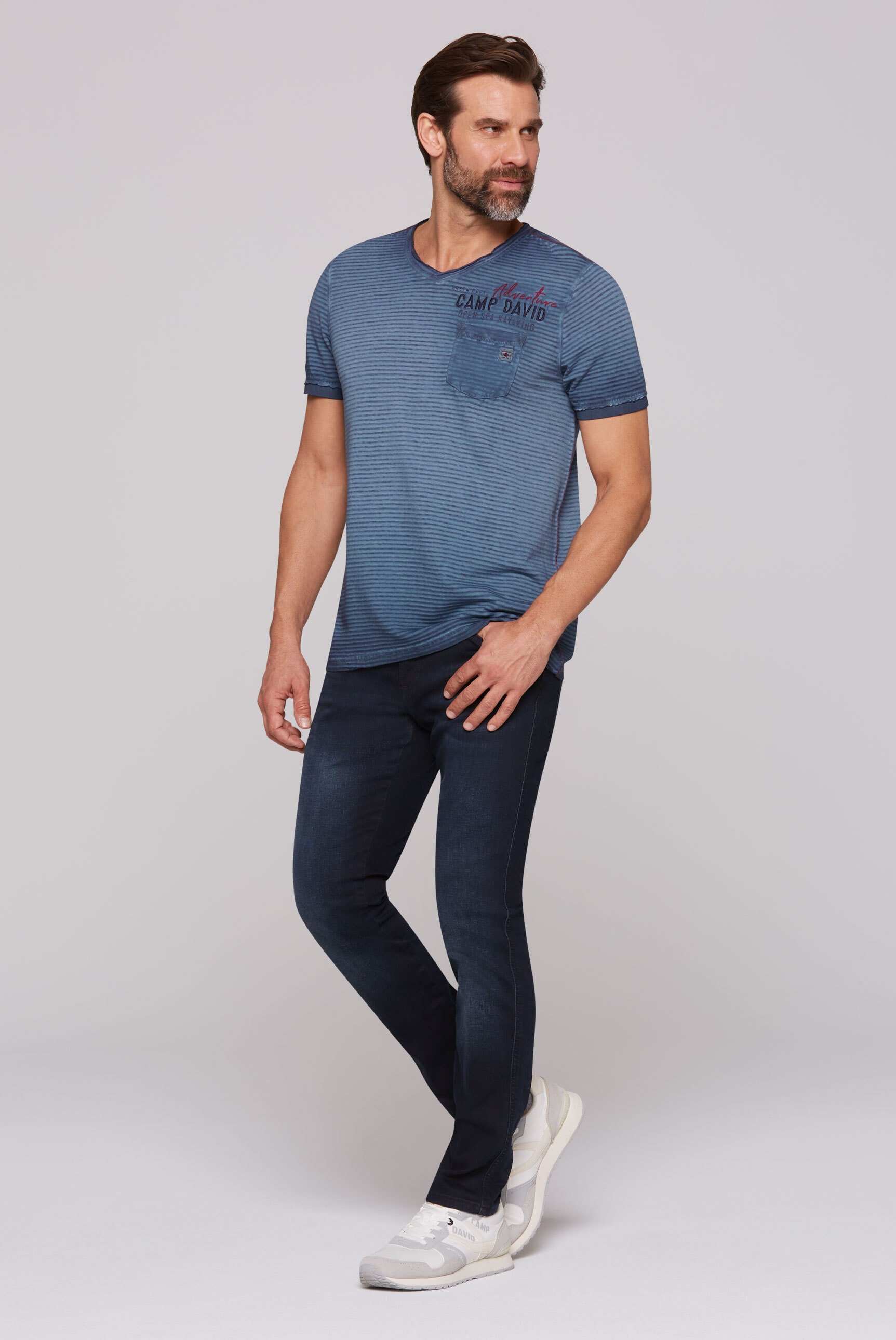 CAMP DAVID V-Shirt, mit offenen Kanten