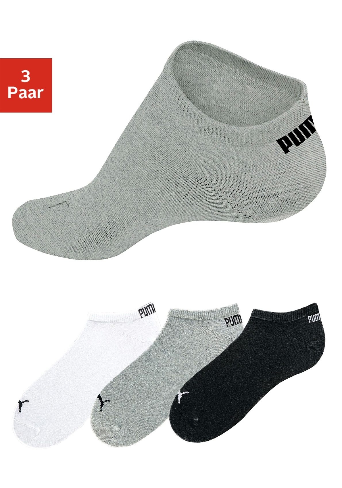 PUMA Sneakersocken, (3 Paar), mit eingestricktem Markenlogo