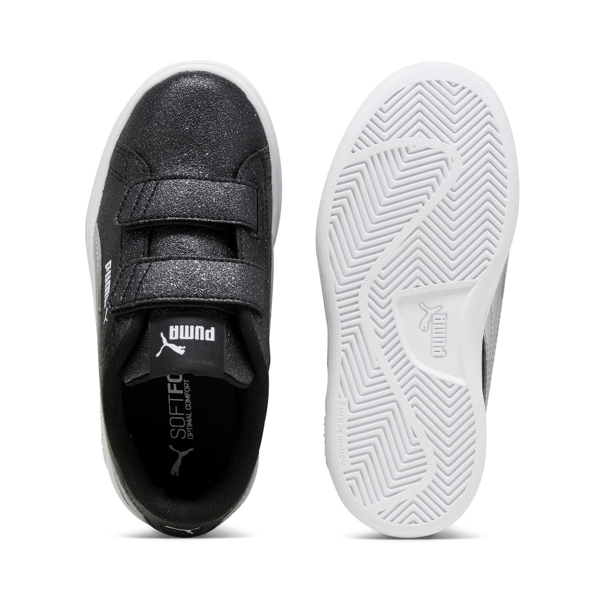 Puma Smash 3.0 Glitz Glam Sneakers Girls Black Silver White Metallic 28 3
