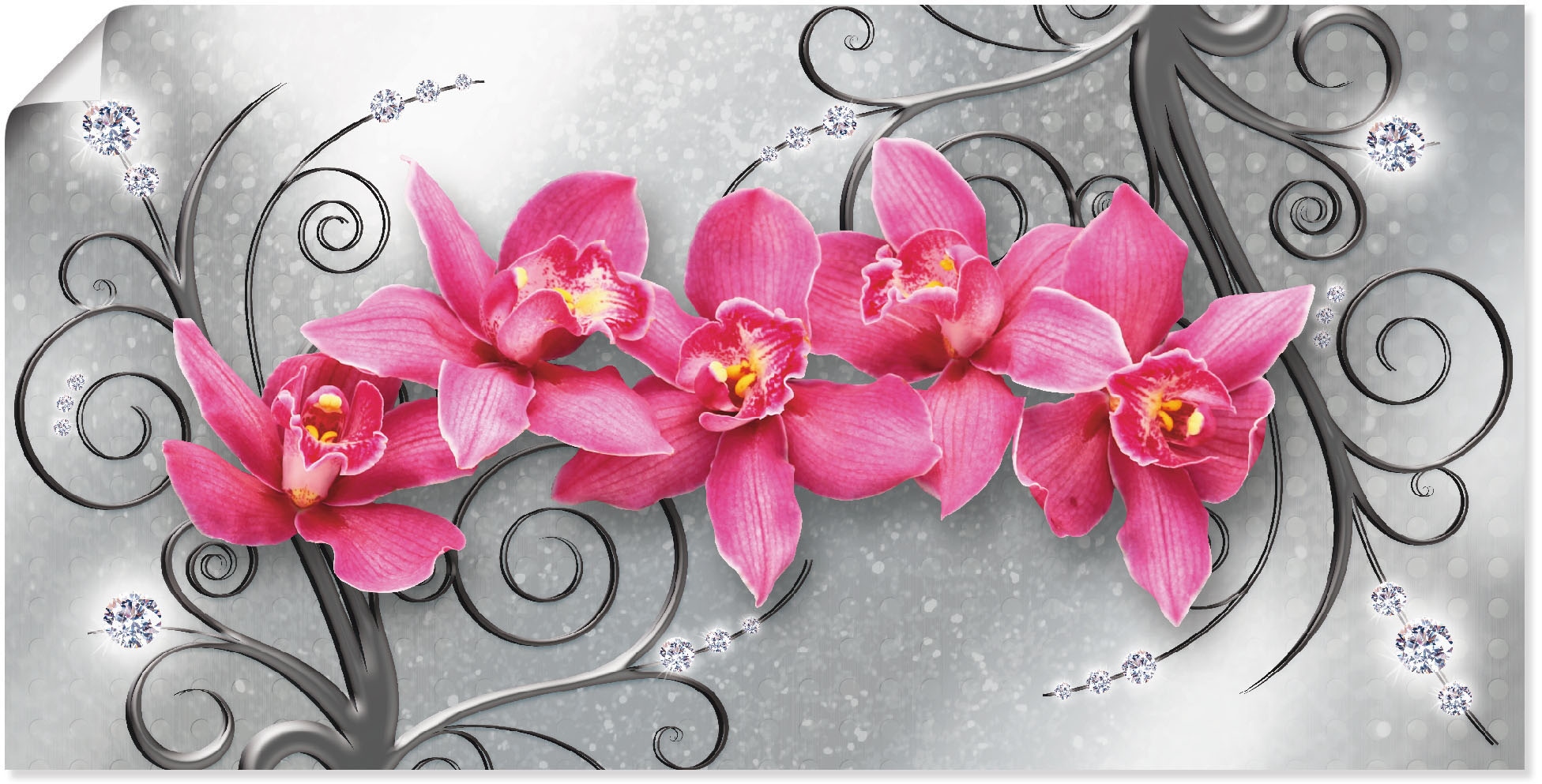 St.), Blumenbilder, BAUR auf »rosa | in Größen Wandbild oder bestellen Artland Poster Wandaufkleber versch. Ornamenten«, als Alubild, (1 Orchideen Leinwandbild,