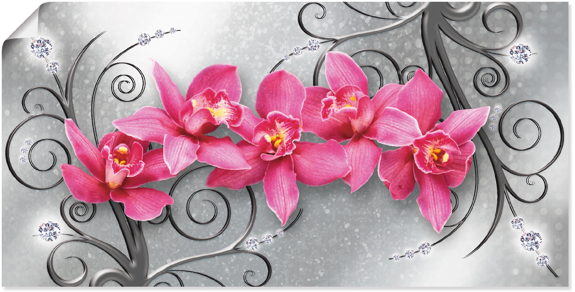 Artland Wandbild "rosa Orchideen auf Ornamenten", Blumenbilder, (1 St.), al günstig online kaufen