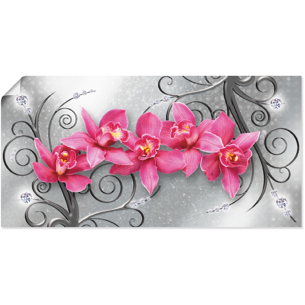 Artland Wandbild »rosa Orchideen auf Ornamenten«, Blumenbilder, (1 St.)