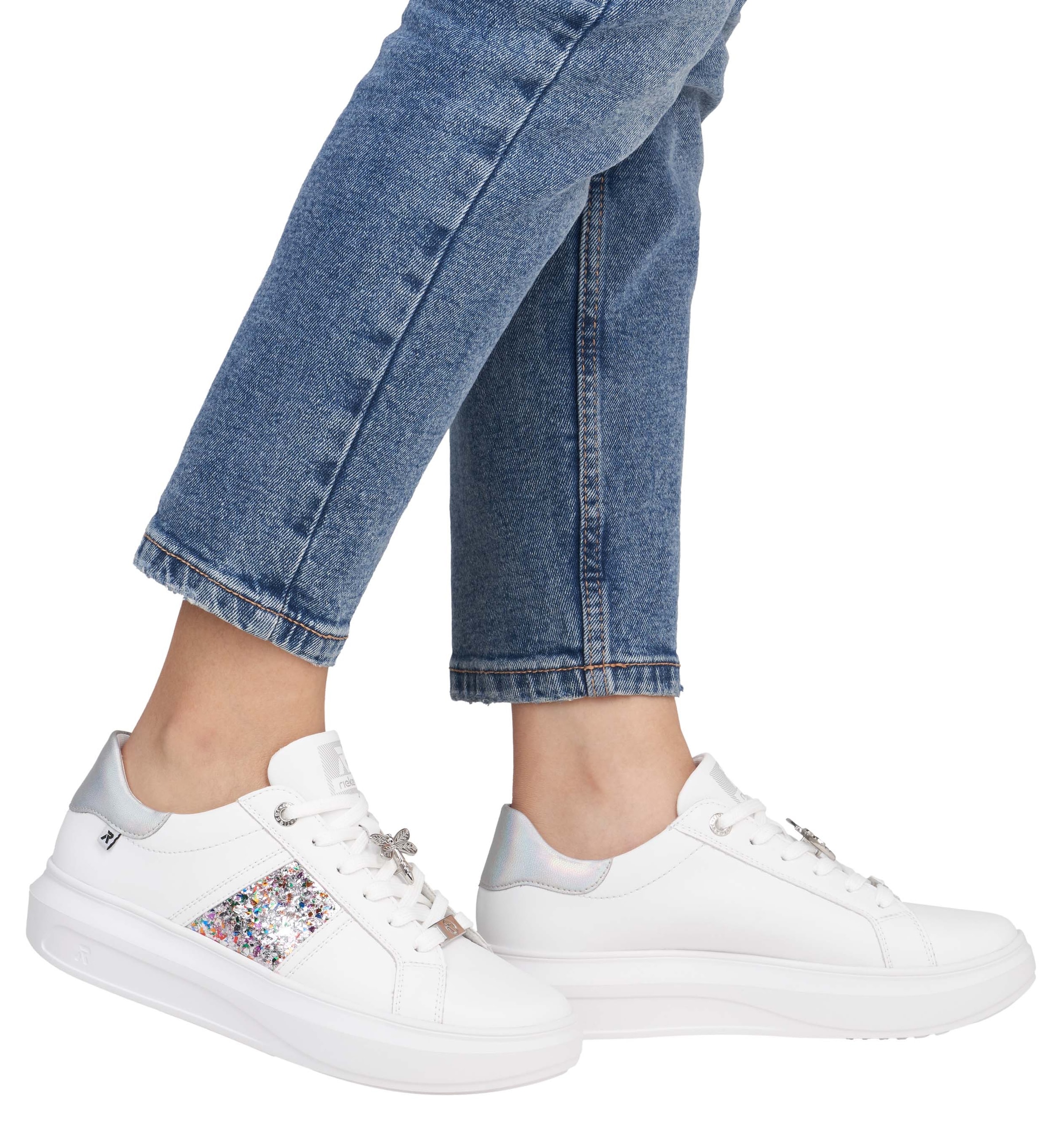 RIEKER Sport Plateausneaker, mit stylischen Metallic-Details, Freizeitschuh, Halbschuh, Schnürschuh