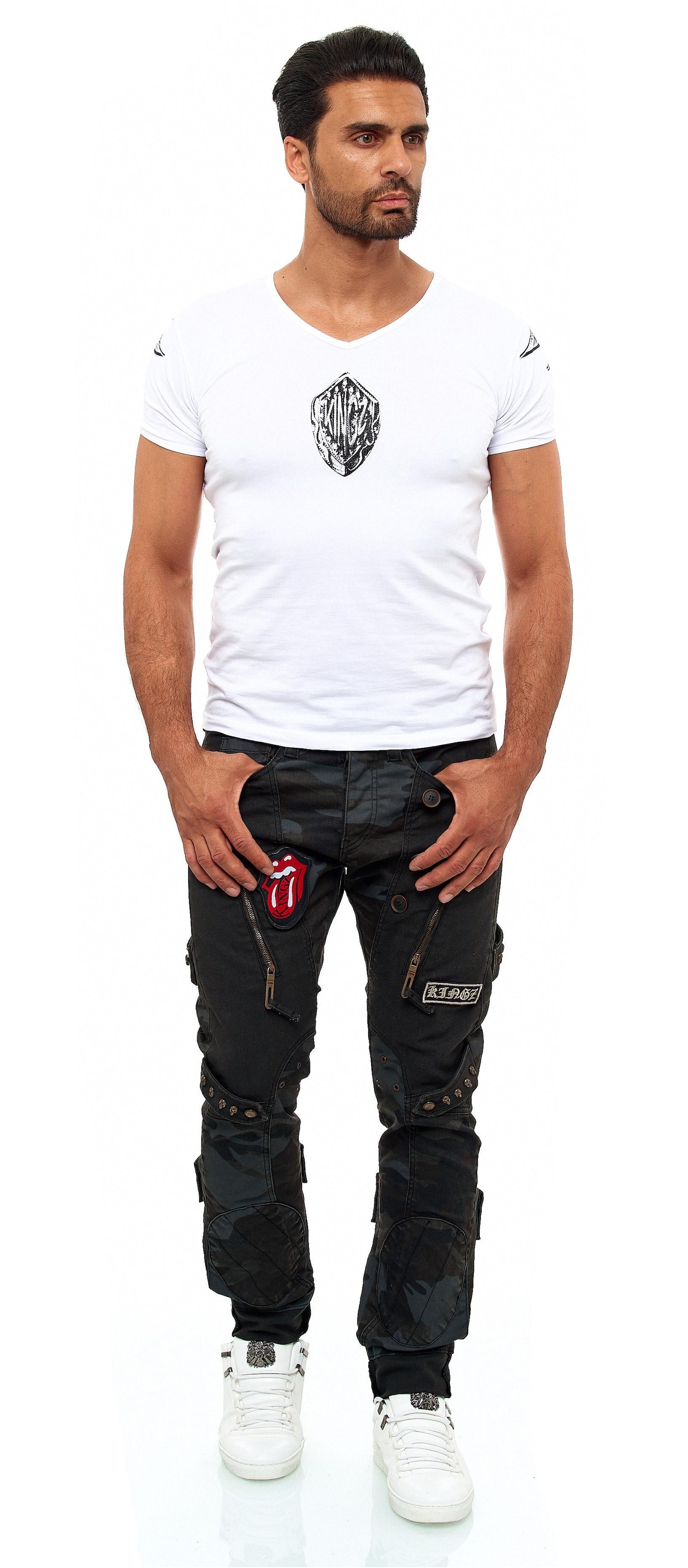 KINGZ Bequeme Jeans, im stylischen Military-Look