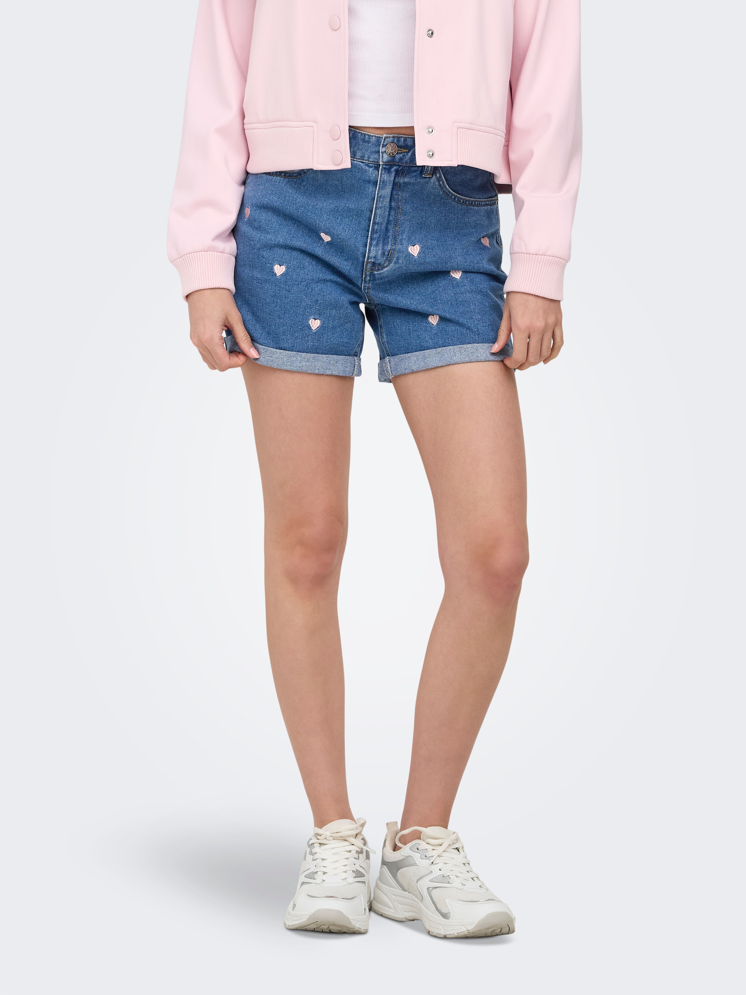 Only Jeansshorts "Onlvega Hw Embroidery Dnm Shorts Guanoos" Baumwolle, High Waist