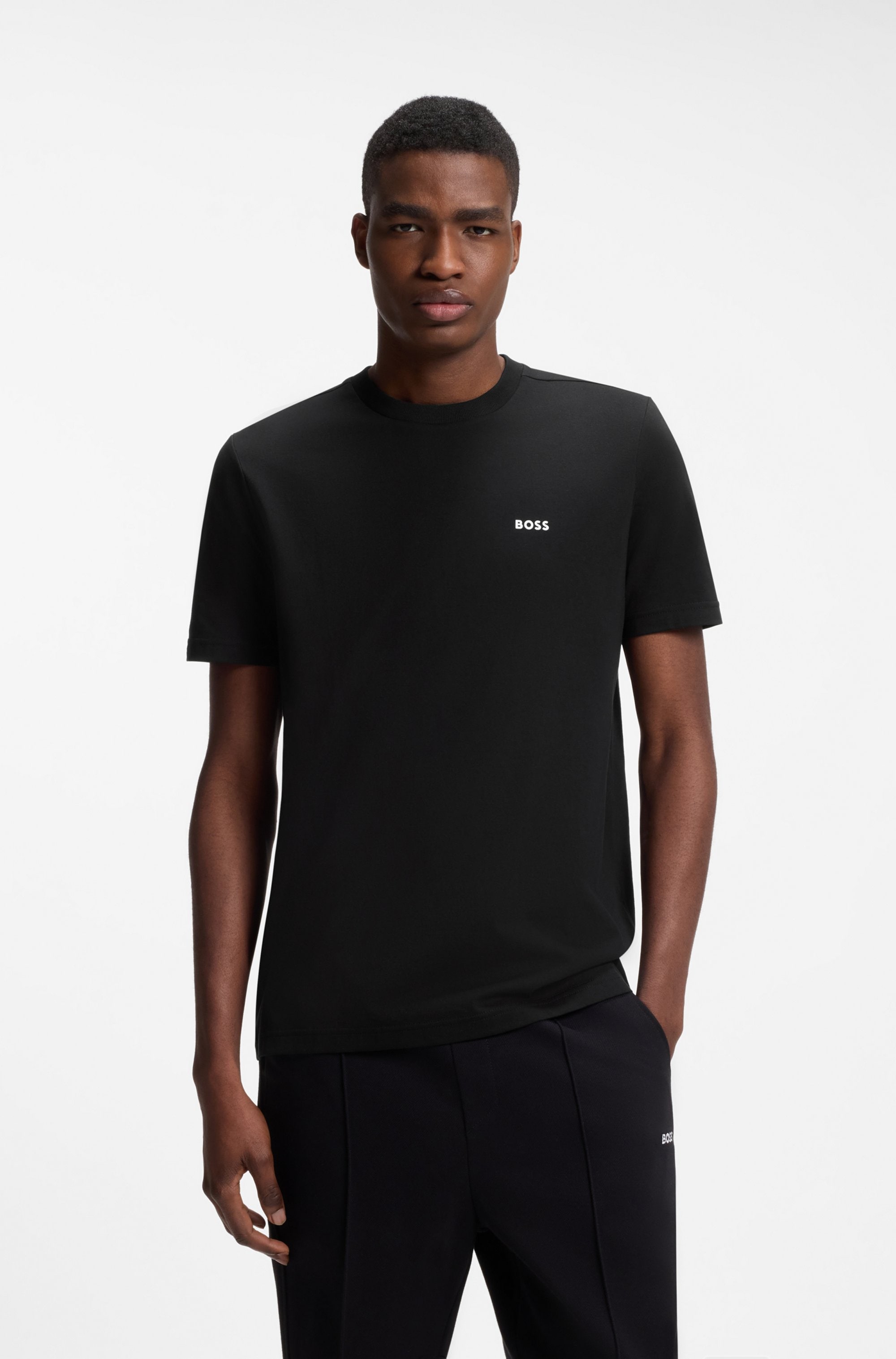 BOSS GREEN "Tee Regular Fit" Stretch Jersey Cotton, Logo on Chest, Rundhals