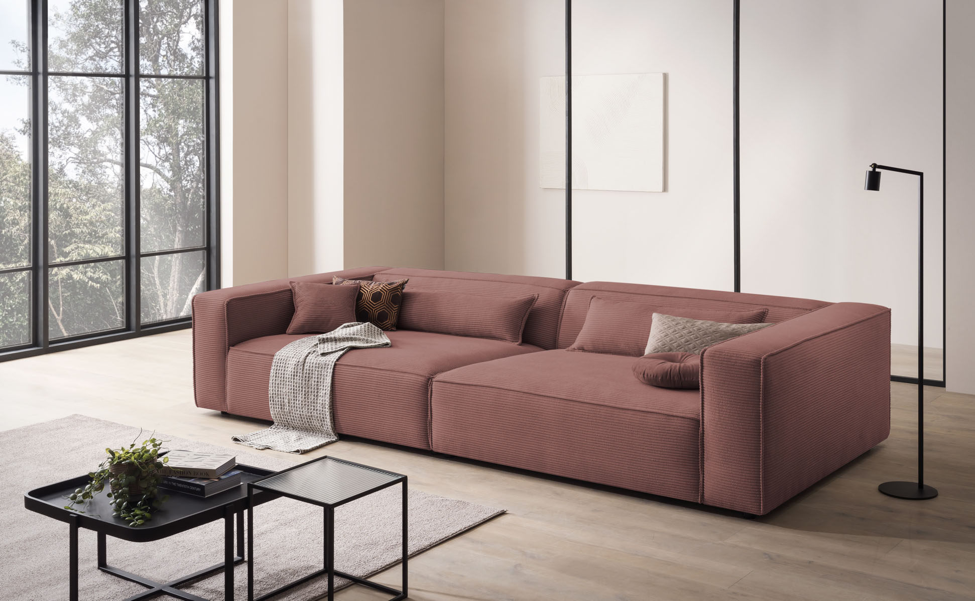 LeGer Home by Lena Gercke 3-Sitzer "PIARA XXL Cord, Sofa mit Kedernaht" schwarze Füße, bequemer Sitzkomfort, extra tiefe Sitzfläche