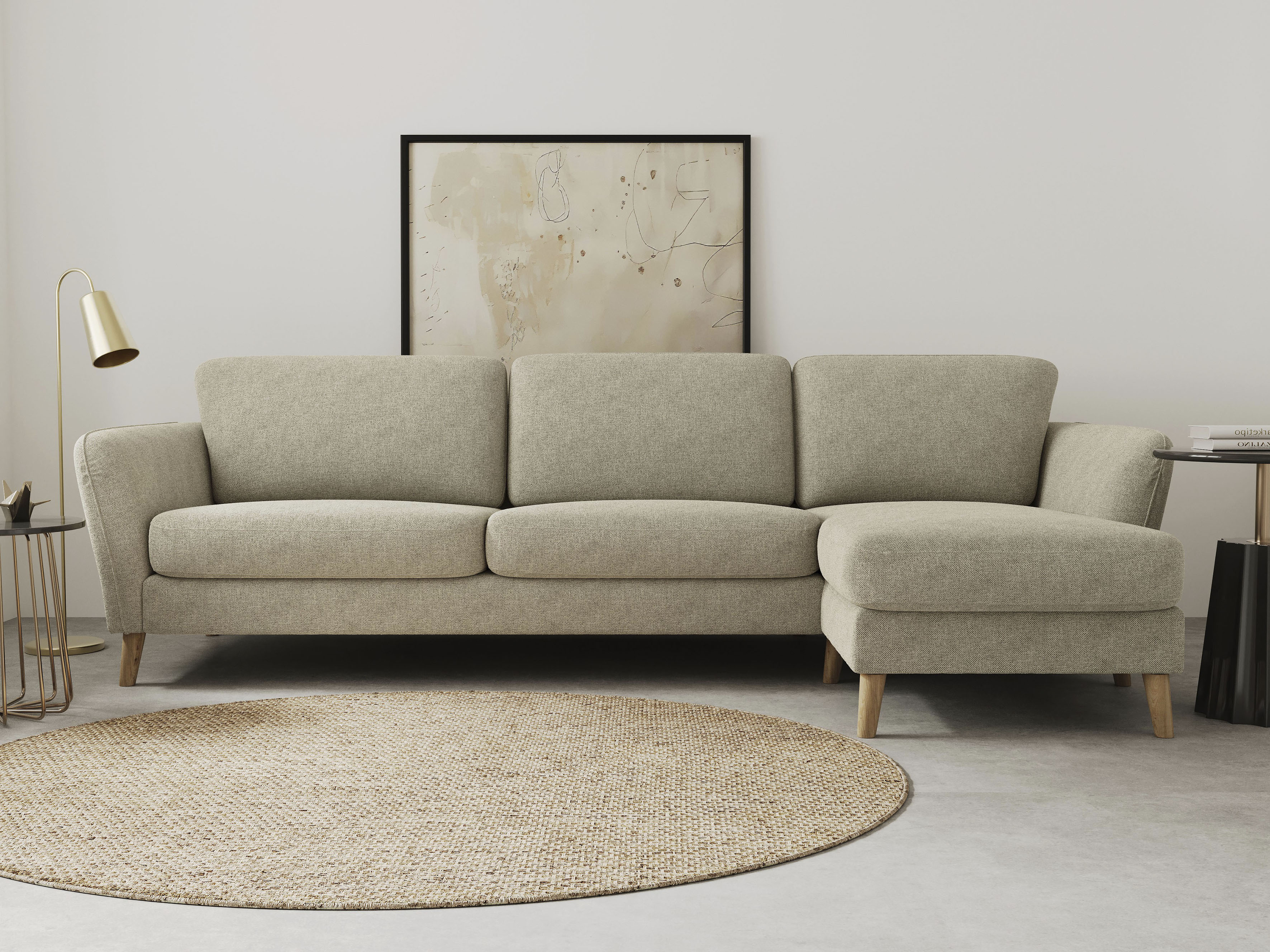 OTTO home Ecksofa "MARSEILLE (279/152cm),L-Form, Rec. rechts/links, verschiedene Bezüge" Massivholzbeine Eiche, Landhausstil, Wellenunterfederung