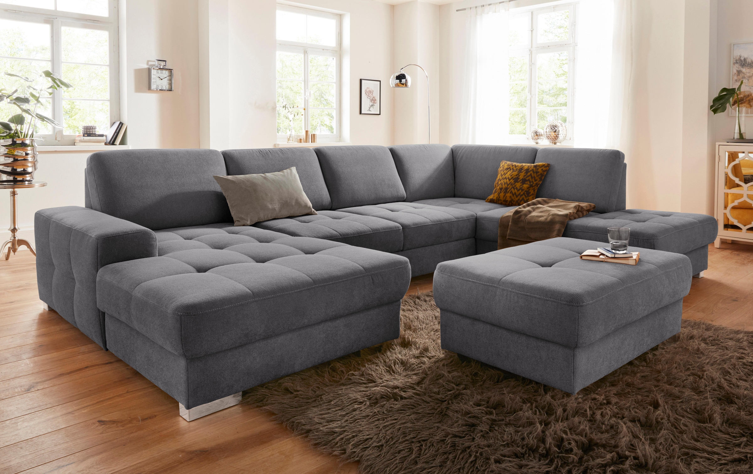 sit&more Wohnlandschaft »Santorini U-Form«, mit Federkern und Sitztiefenverstellung, wahlweise mit Bettfunktion