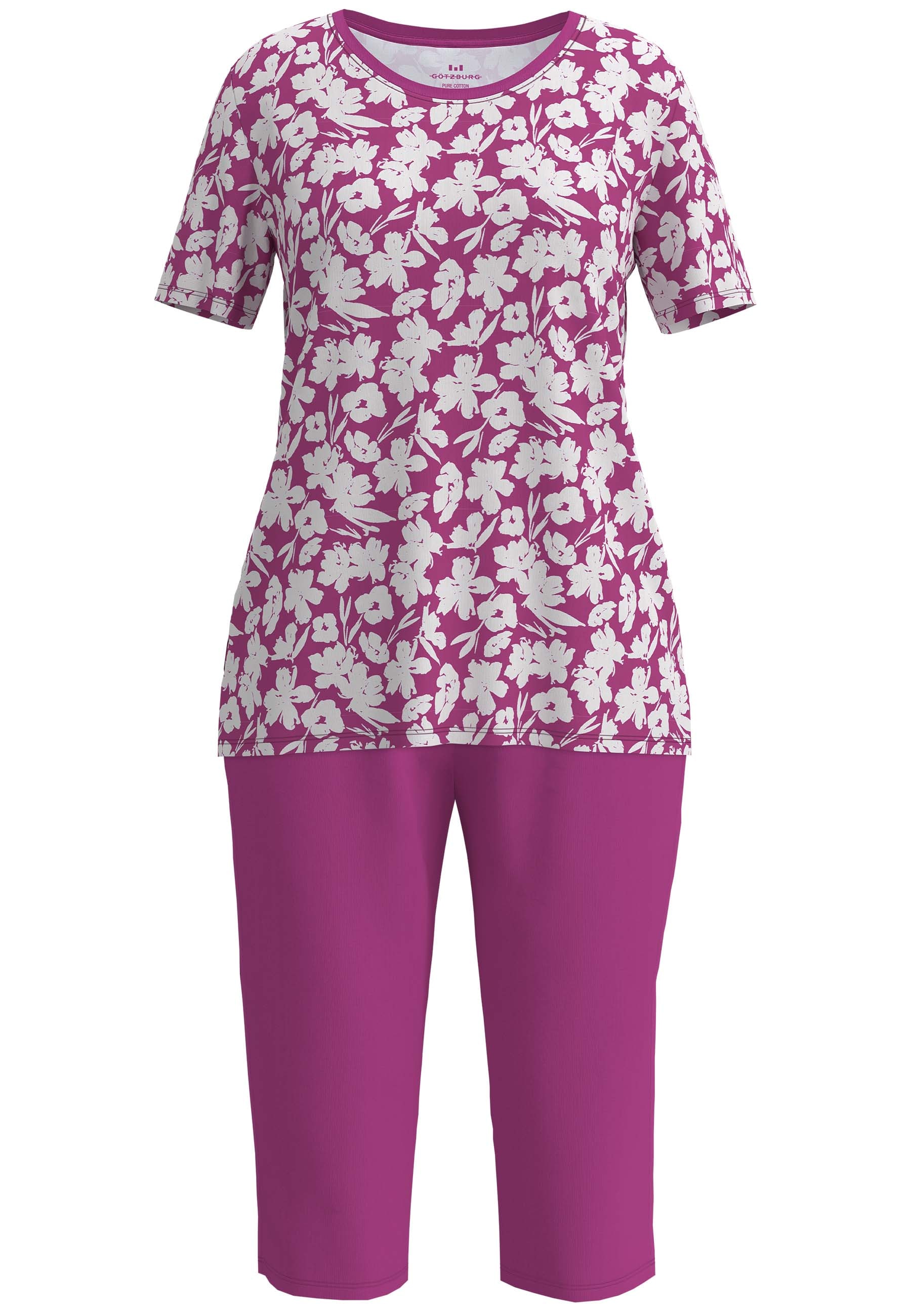 GÖTZBURG Pyjama 3/4 Arm, 7/8 Hose, Rundhalsausschnitt, geblümt, Baumwolle