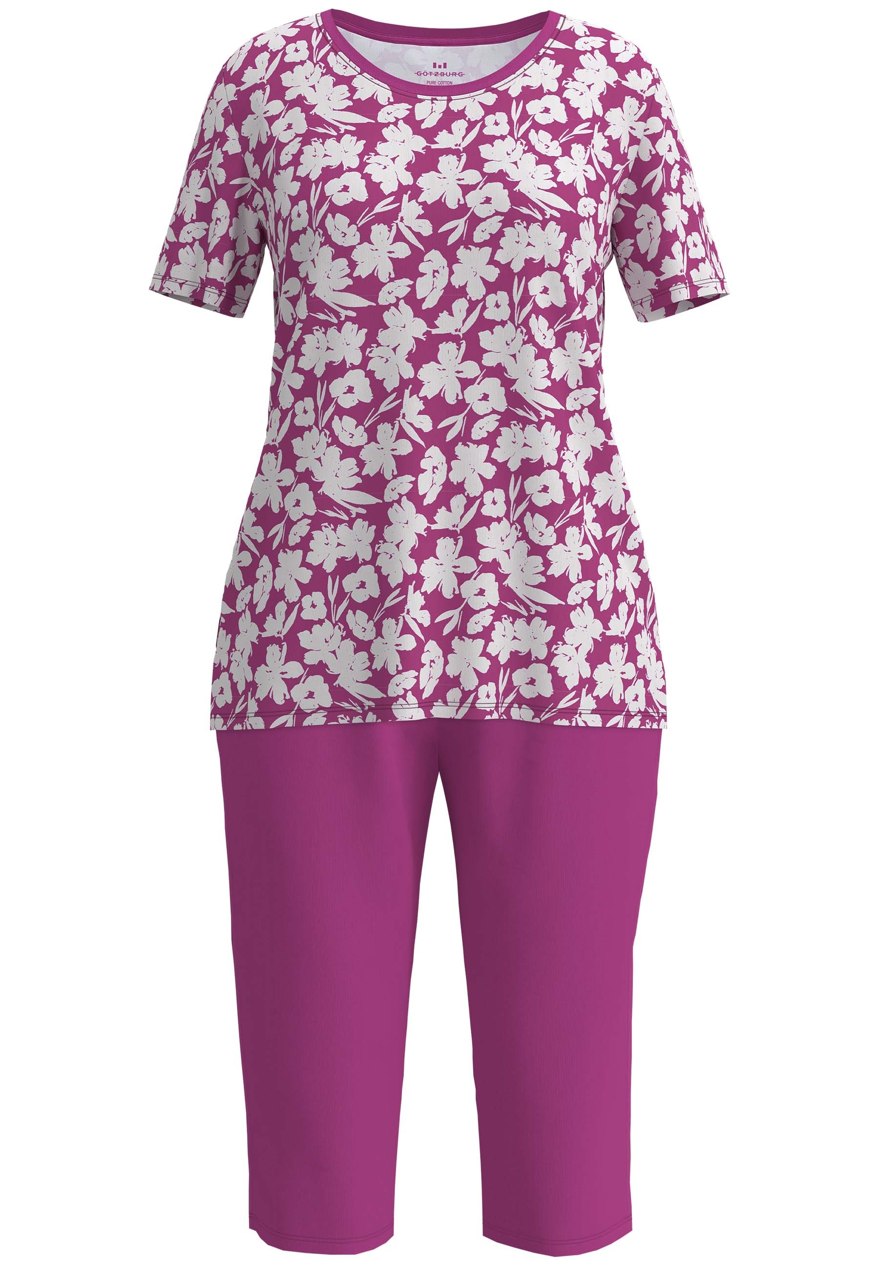 GÖTZBURG Pyjama 3/4 Arm, 7/8 Hose, Rundhalsausschnitt, geblümt, Baumwolle günstig online kaufen