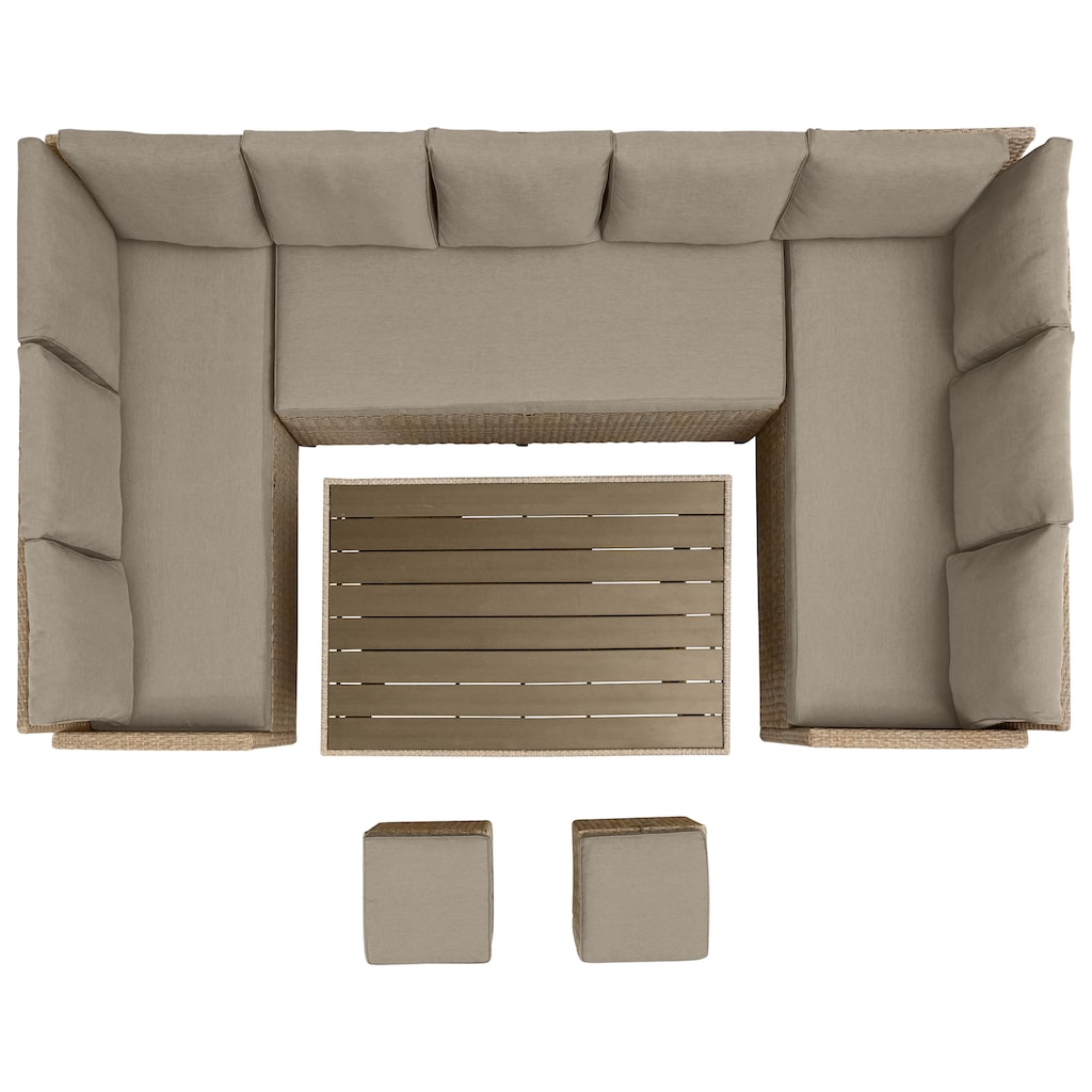 KONIFERA Gartenlounge-Set »Rotterdam«, (Set, 20 tlg., 3x 3er Sofa, 2x Hocker, 1x Tisch 120x82x67cm, inkl. Auflagen)