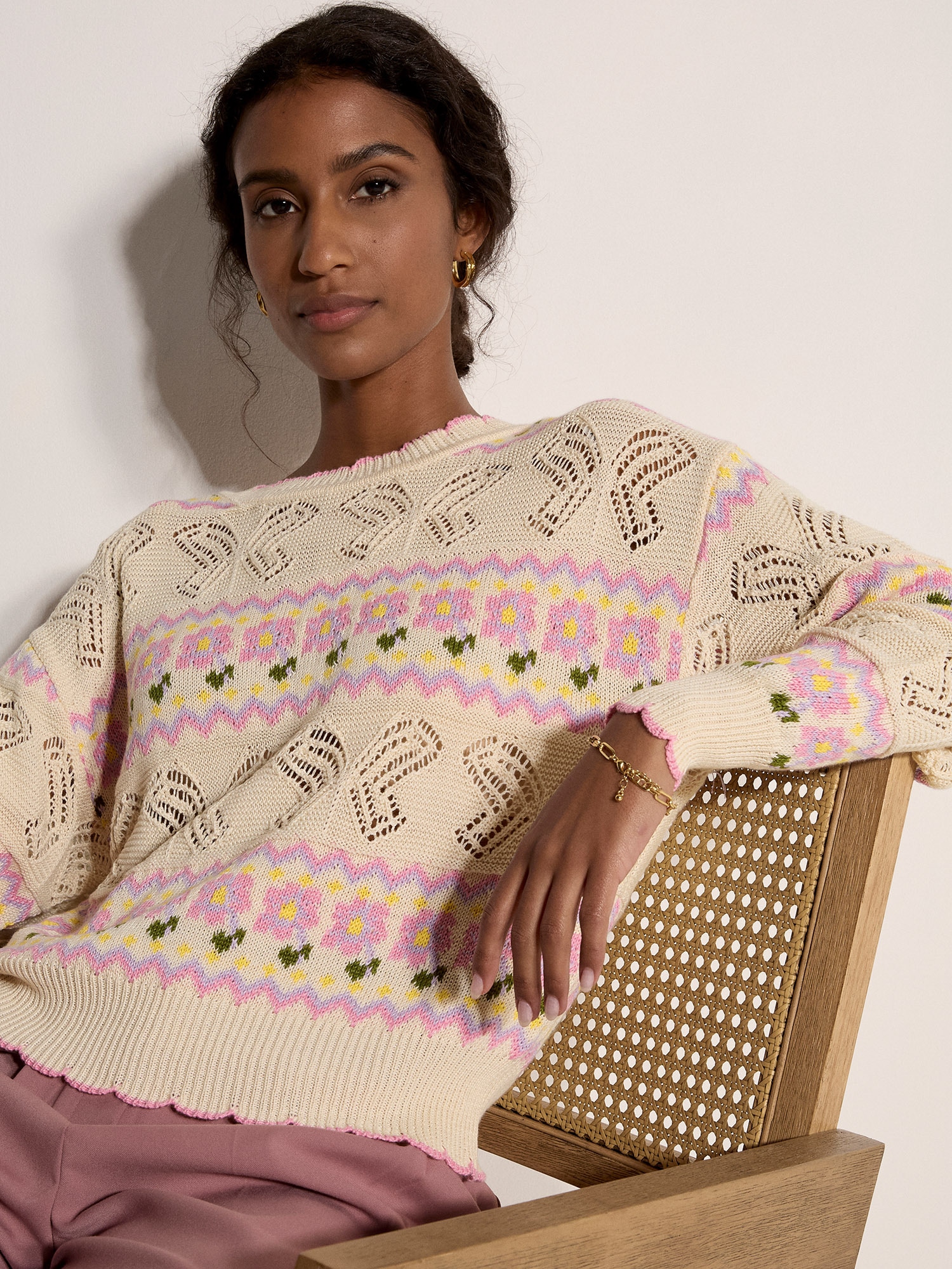 Apricot Strickpullover »Pointelle-Strickjacke« mit Schmetterlings- und Blumenmuster