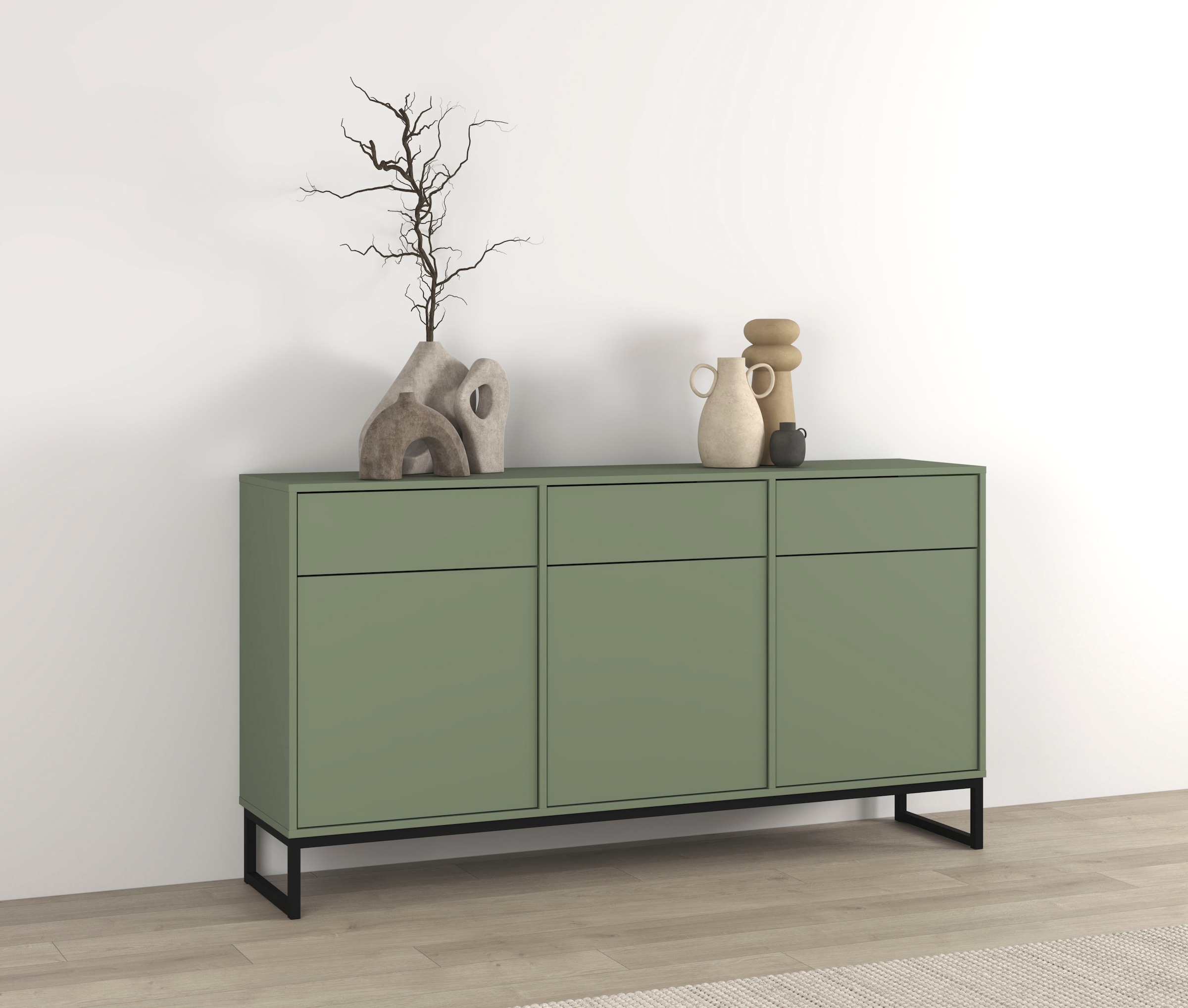 OTTO home Sideboard »Loft, Breite 157 cm, grifflose Kommode 3 Türen/3 Schubkästen.« Schubladenschrank mit viel Stauraum, Einlegeböden verstellbar