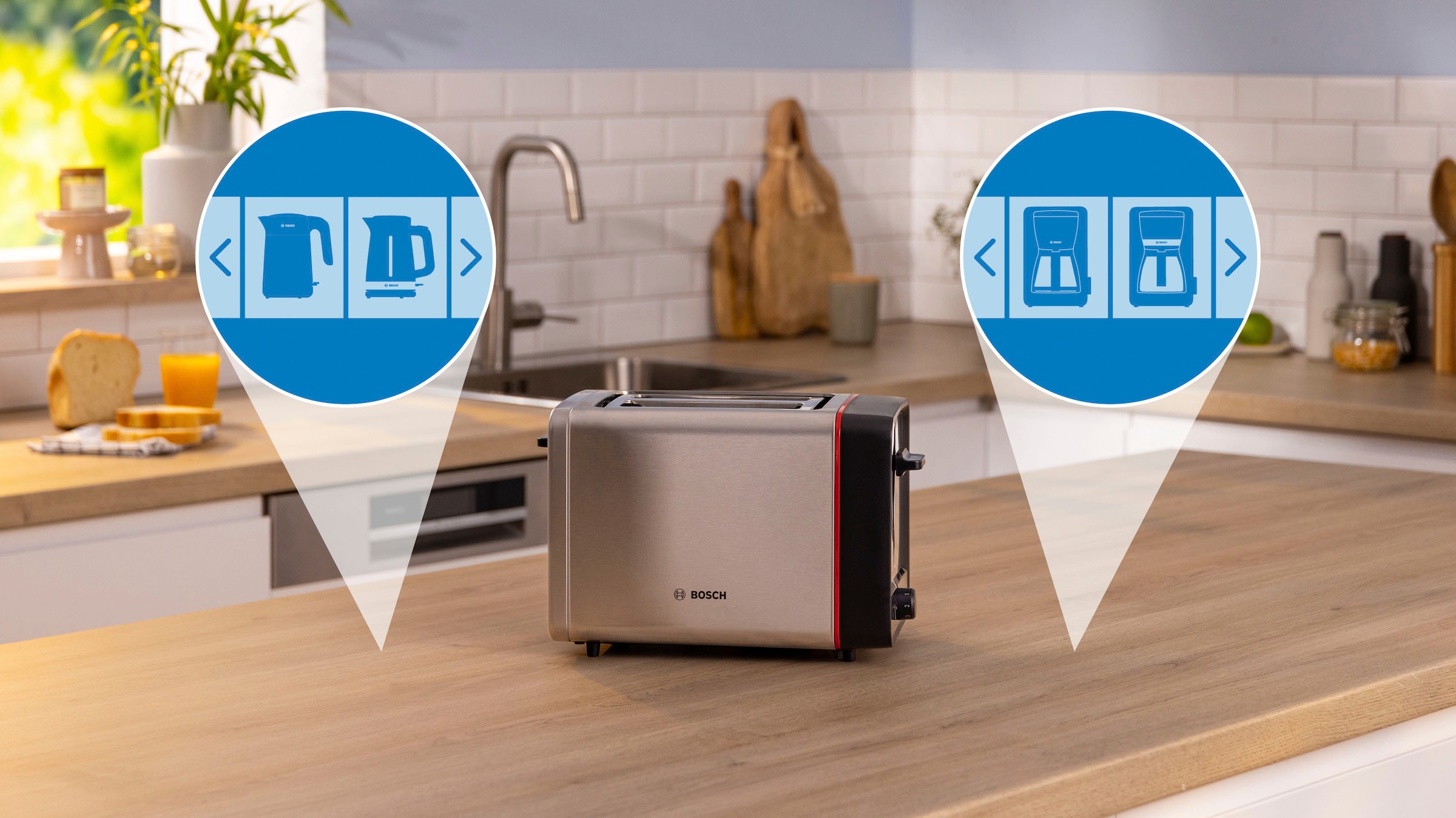 BOSCH Toaster »MyMoment TAT6M420«, 2 Schlitze, für 2 Scheiben, 970 W, integr. Brötchenaufsatz, Auftau-/Aufwärmfunktion, Brotzentrierung