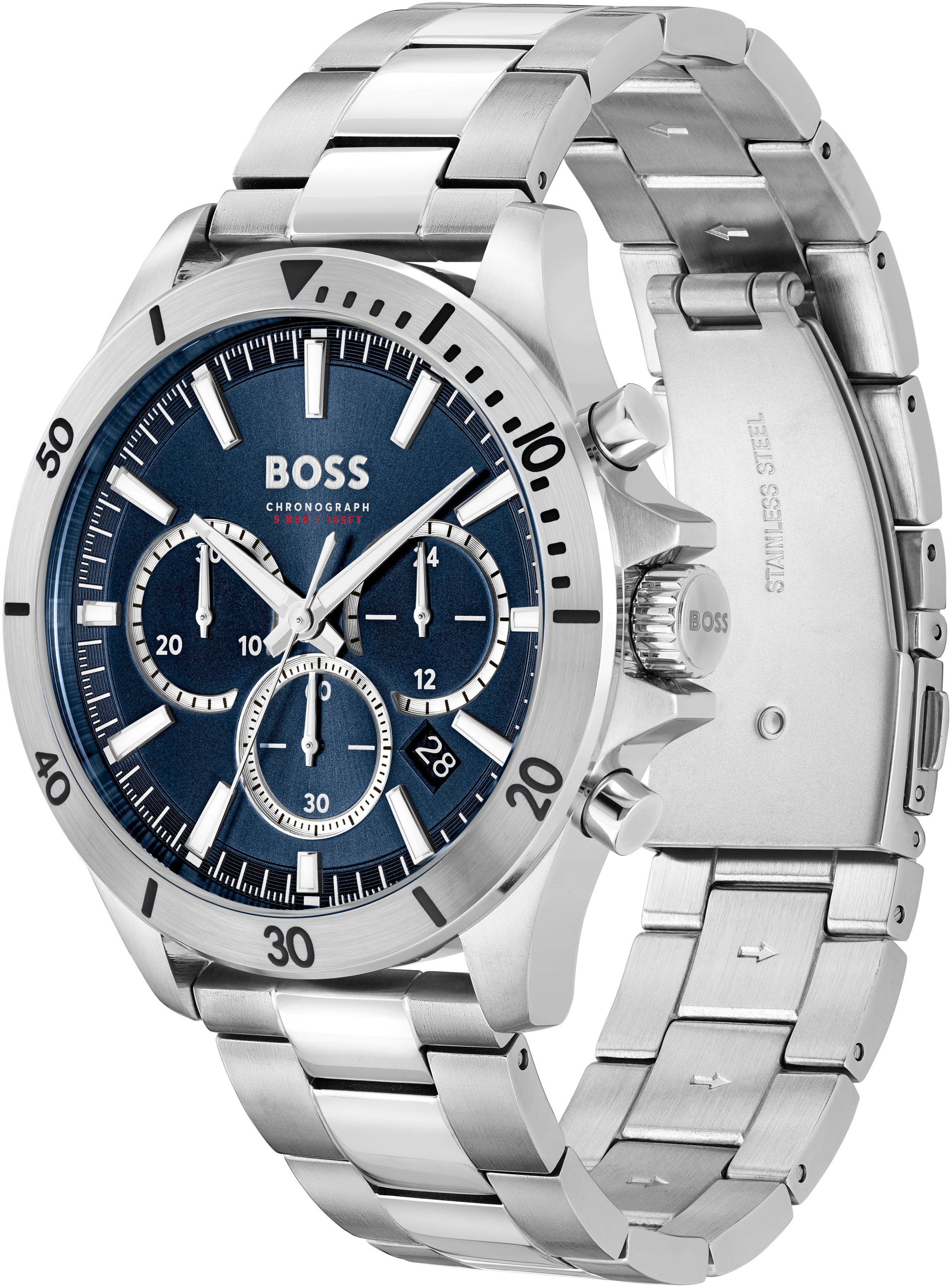 BOSS Chronograph »TROPER« Quarzuhr, Herrenuhr, Armbanduhr, Stoppfunktion, Edelstahlarmband