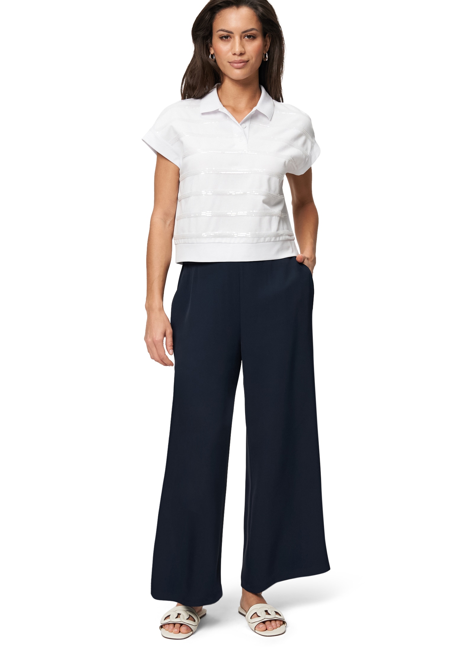 Zero Kurzarmshirt »zero Poloshirt mit Pailletten«, (1 tlg.), Knopfleiste