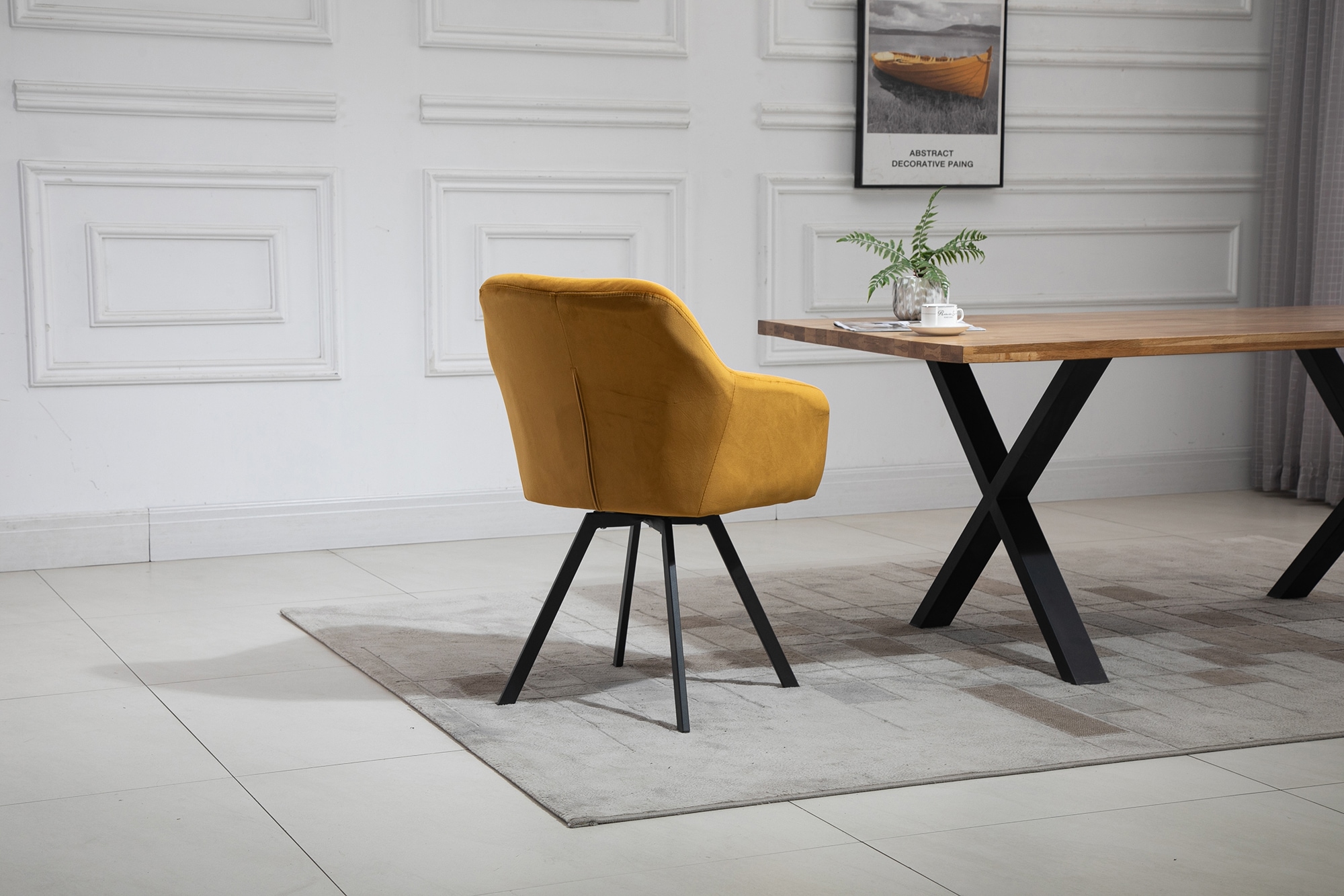 SalesFever Essgruppe, (Set, 5 tlg.), Stühle mit 360° Drehplatte unter der Sitzfläche, mit echter Baumkante