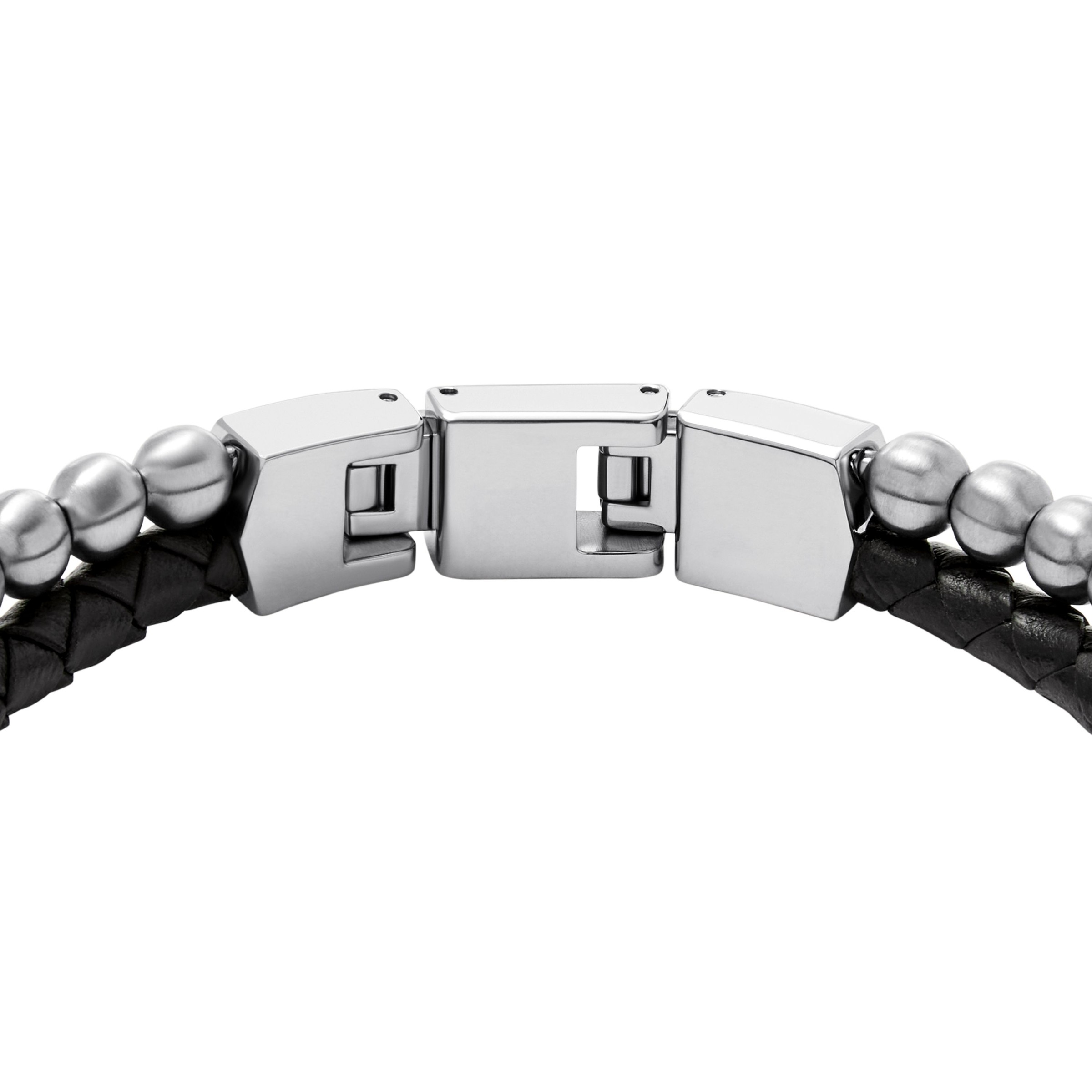 Armband FOSSIL "Schmuck Geschenk Edelstahl Leder Armschmuck JEWELRY", schwarz (edelstahlfarben, schwarz), Armbänder, Damen, 21,5cm, Edelstahl Leder, Edelstahl, Leder, Armband 4