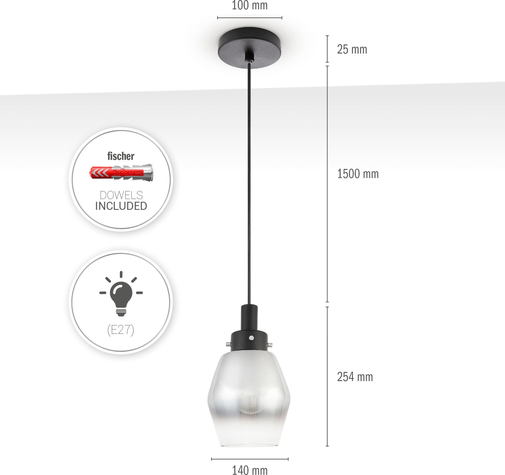 BAUR E27 Glas Vintage Home Pendelleuchte »DORA«, Pendelleuche Esstisch | Hängelampe Modern Paco Industriell