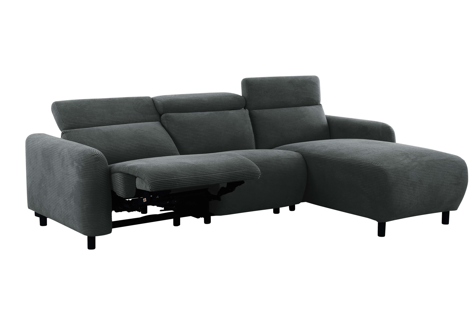 Home affaire Ecksofa »SKAANE in Cord, L-Form, 274 cm, manuelle u. elektrische Funktion,«, rundes Design, Kopfteilverstellung, Federkernpolsterung