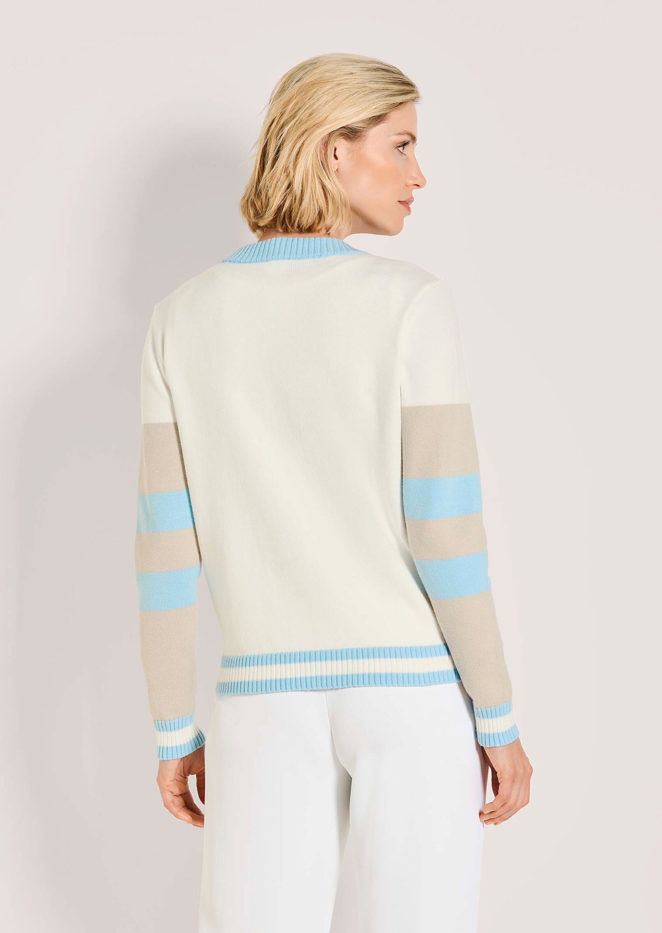 MADELEINE Strickjacke »Strickjacke Leichter Cardigan, V-Ausschnitt, Streifenmuster« Farblich abgesetzte Knopfleiste