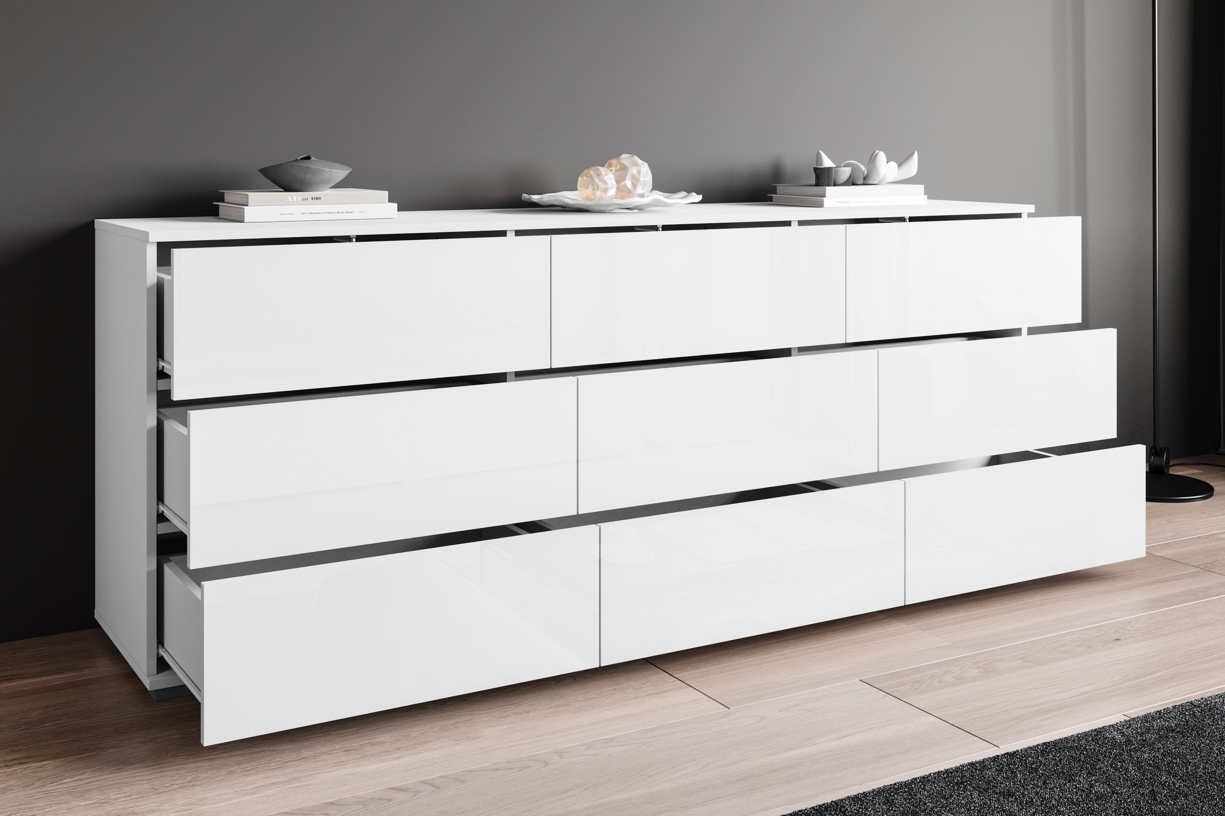OTTO home Sideboard »Kenia, Kommode, 180 cm breit, mit 9 Schubladen« 1 Stk. tlg. Push-to-Open-System und großzügiger Stauraum