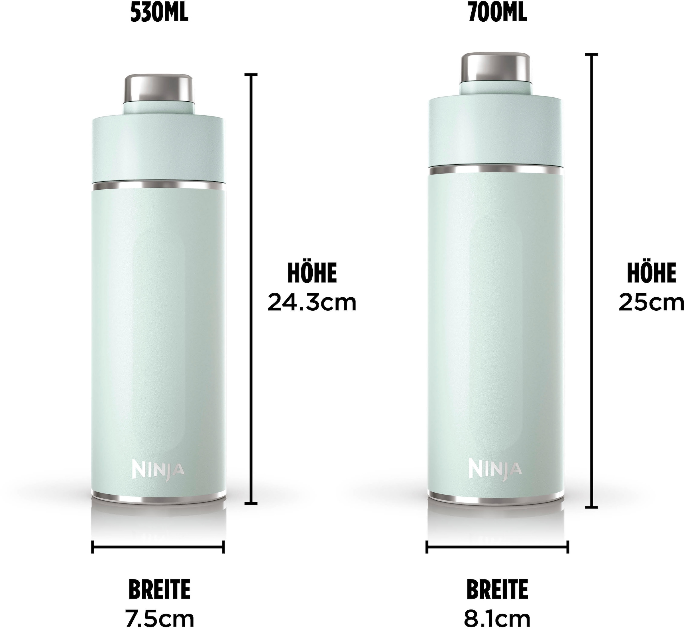 NINJA Isolierflasche »Ninja Thirsti Reiseflasche – 530 ml DW1801EUU / 700 ml DW2401EUU«, Getränke bleiben 24 Stunden kalt, 12 Stunden heiß, Eis hält 2 Tage
