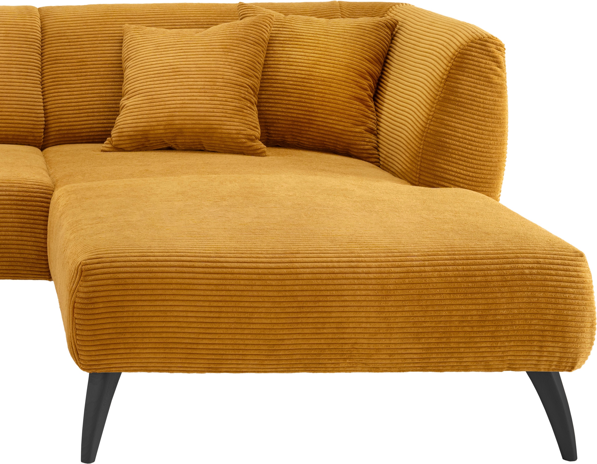 INOSIGN Ecksofa »Colori Polstermöbel mit zeitlos eleganter Rückenführung. L-Form«, Holzfußfarbe wählbar, inkl. 4x Zierkissen