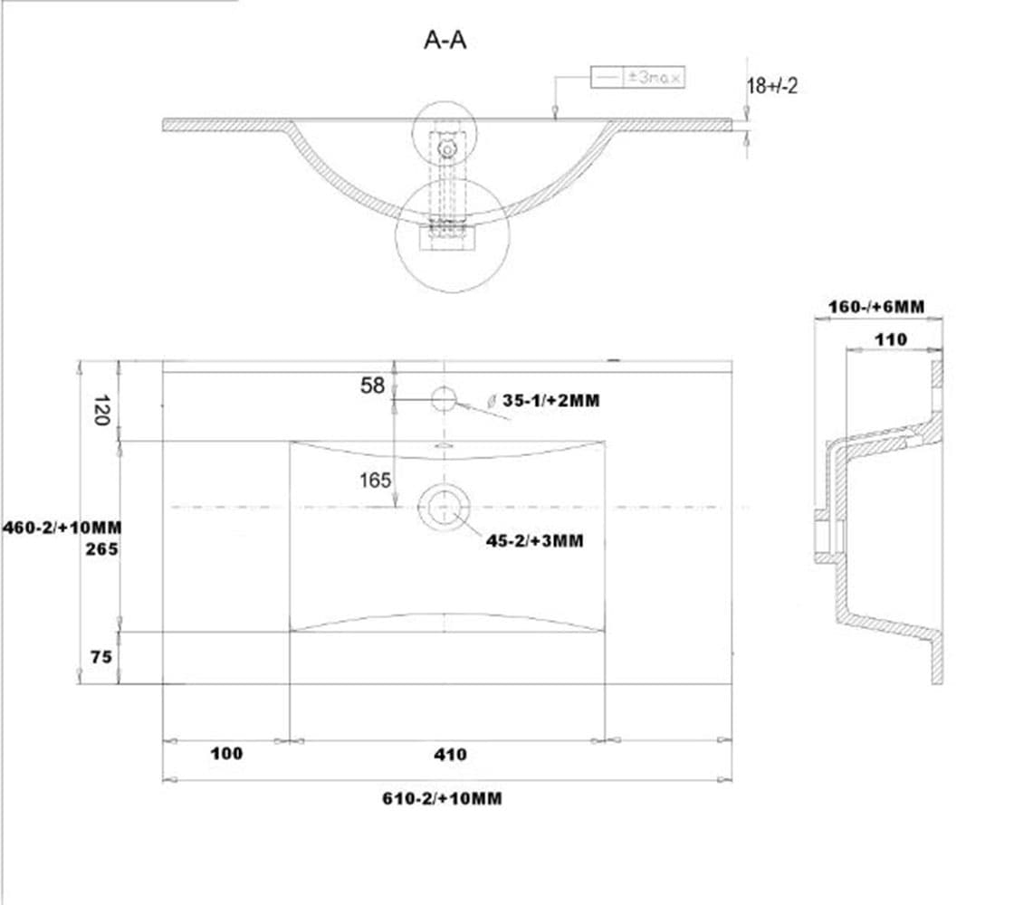 welltime Waschtisch »Trento Light, 60cm, 80cm, 100cm, Keramik-Auflagebecken«, 1 feste Blende und 1 Auszug