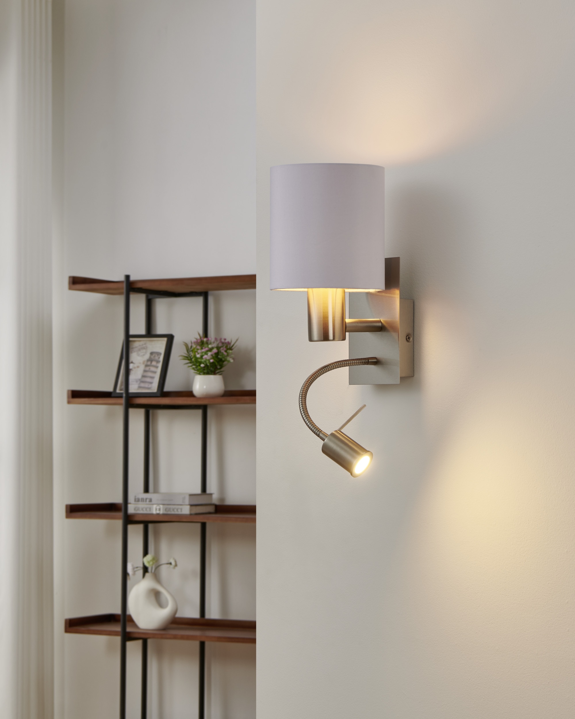 EGLO Wandleuchte »PASTERI Wandlampe - Stahl - E27;LED - 1X40W;1X3,8W - IP20« E27 1 Stk. Warmweiß Wandstrahler, Wandspot, Wohnzimmer, Schlafzimmer, L15 x H38 x AL19,5cm