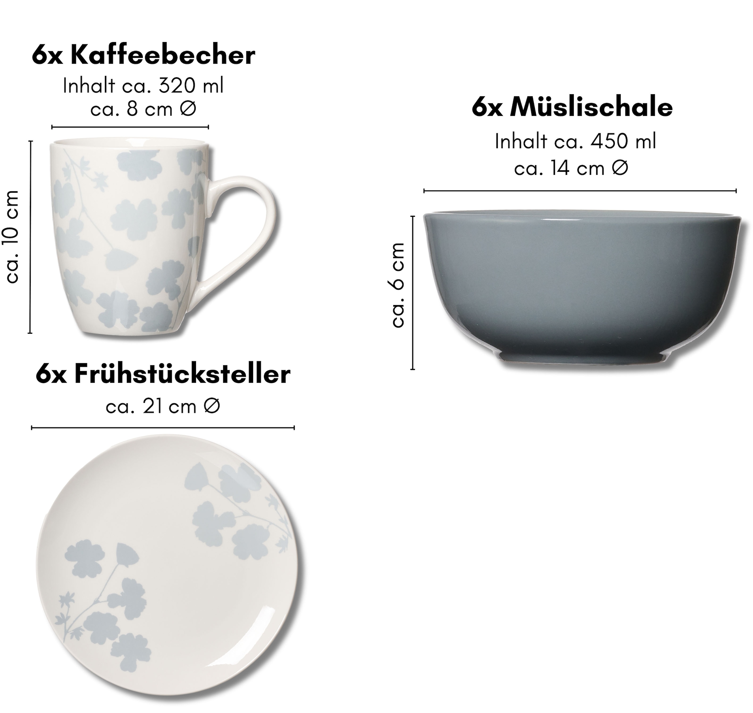 Ritzenhoff & Breker Frühstücks-Geschirrset »Ida«, (Set, 18 tlg.), Landhaus/Scandi-Style