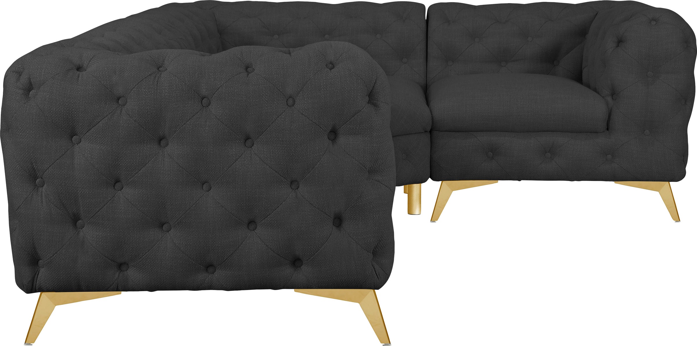 Leonique Chesterfield-Sofa »Ecksofa GLYNIS L-Form mit Wellenunterfederung, Maße B/T/H 264/204/75cm«, aufwändige Knopfheftung, moderne Chesterfield Optik, Fußfarbe wählbar