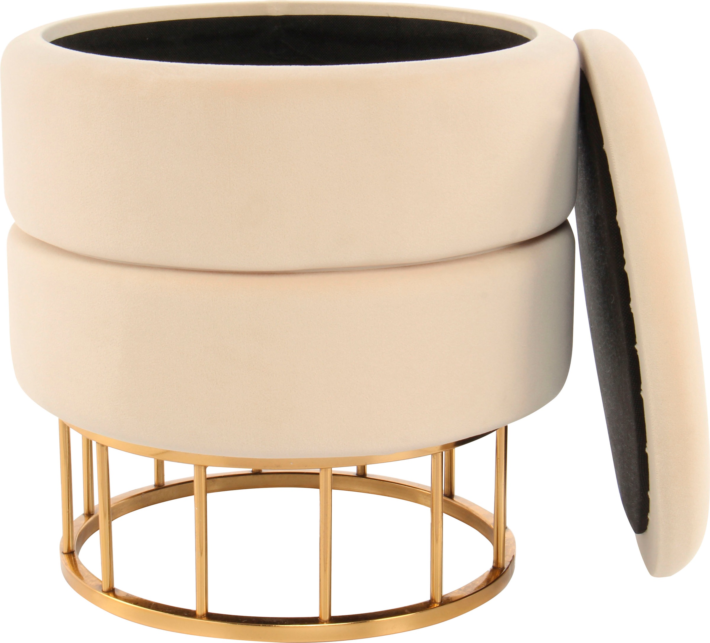 Kayoom Stauraumhocker »Hocker Zero 525, Sitzhocker mit Komfort,runde, moderne Form«, (1 St.), glamourös, elegant, mit Stauraum, Bezug aus samtweichem Stoff