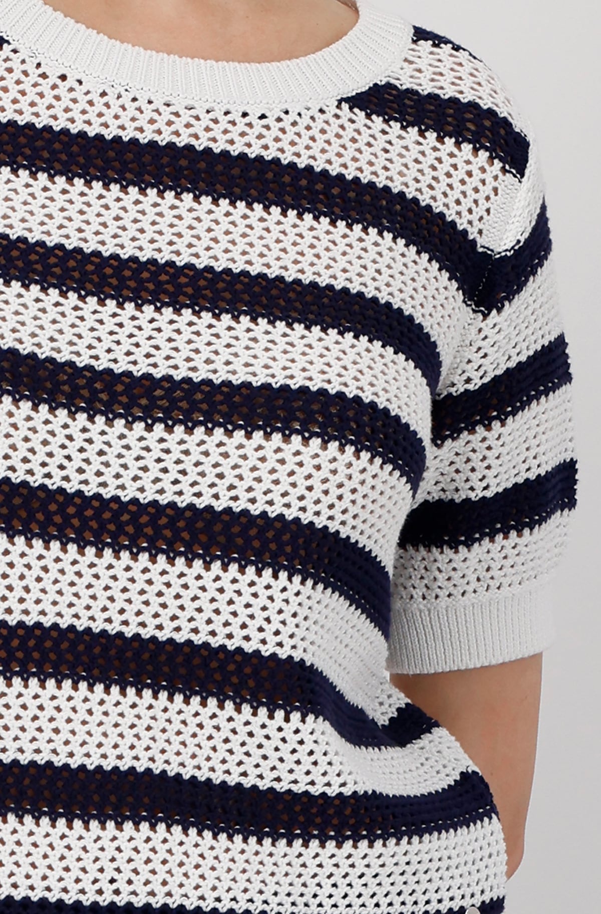 Monari Strickpullover »Pullover Ajour Ringel«, Mit Rundhalsausschnitt