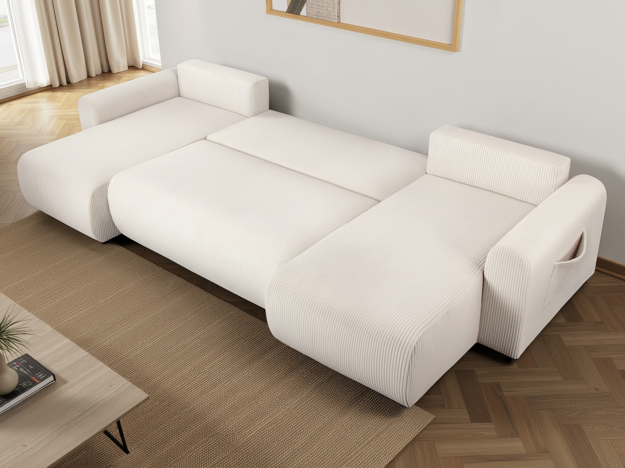 OTTO home Wohnlandschaft »JONAA, 311 cm, U-Form, Schlafsofa, Boxspringfederung, Dauerschläfer« 133/270cm, Bettkasten, Seitentaschen, Cord und Struktur