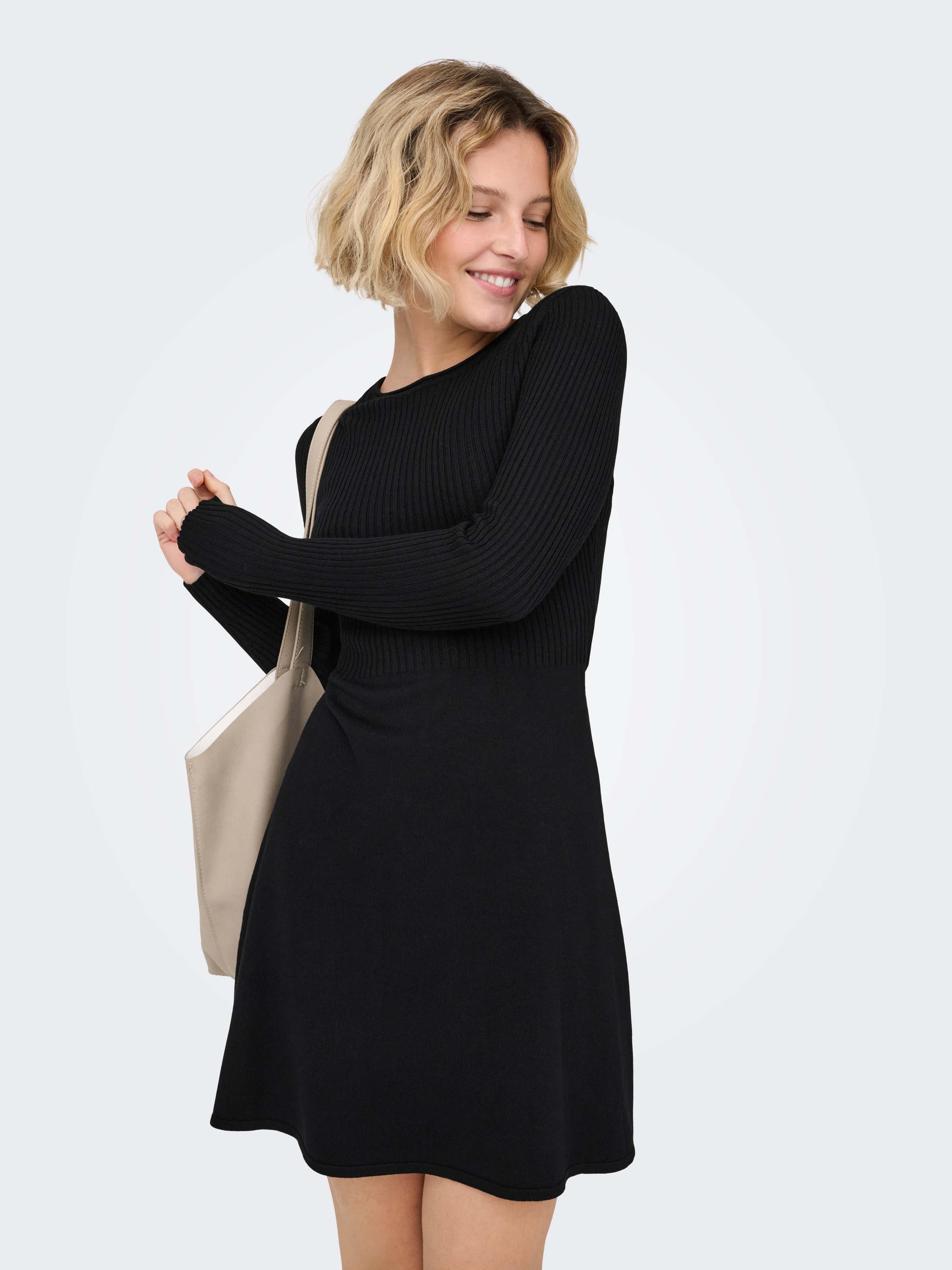 ONLY Minikleid "ONLMISTY LIFE LS O-NECK RIB DRES EX KNT" Viskosemischung, r günstig online kaufen