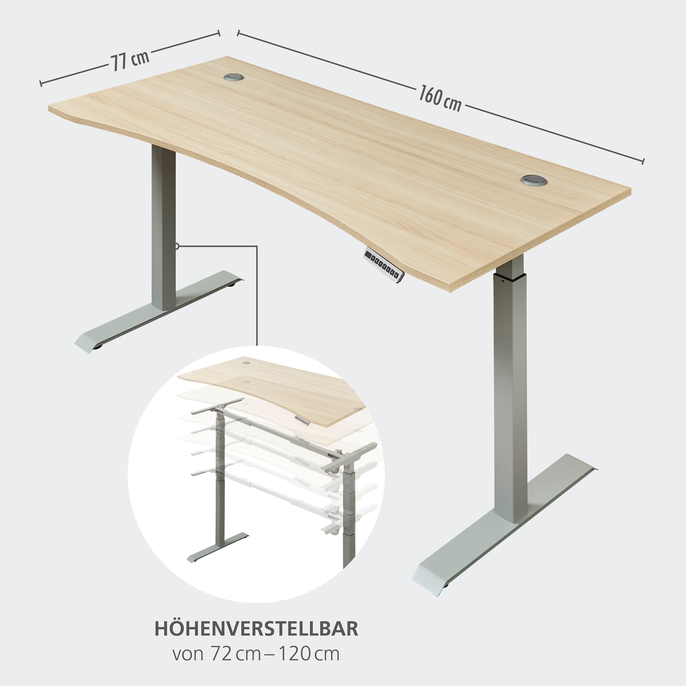 Innostyle Schreibtisch »Schreibtisch Santorin, 160/72/77 cm ( B/H/T)« 1 Stk. tlg. mit Motor zur Höhenverstellung (72-120 cm) mit Memory-Funktion