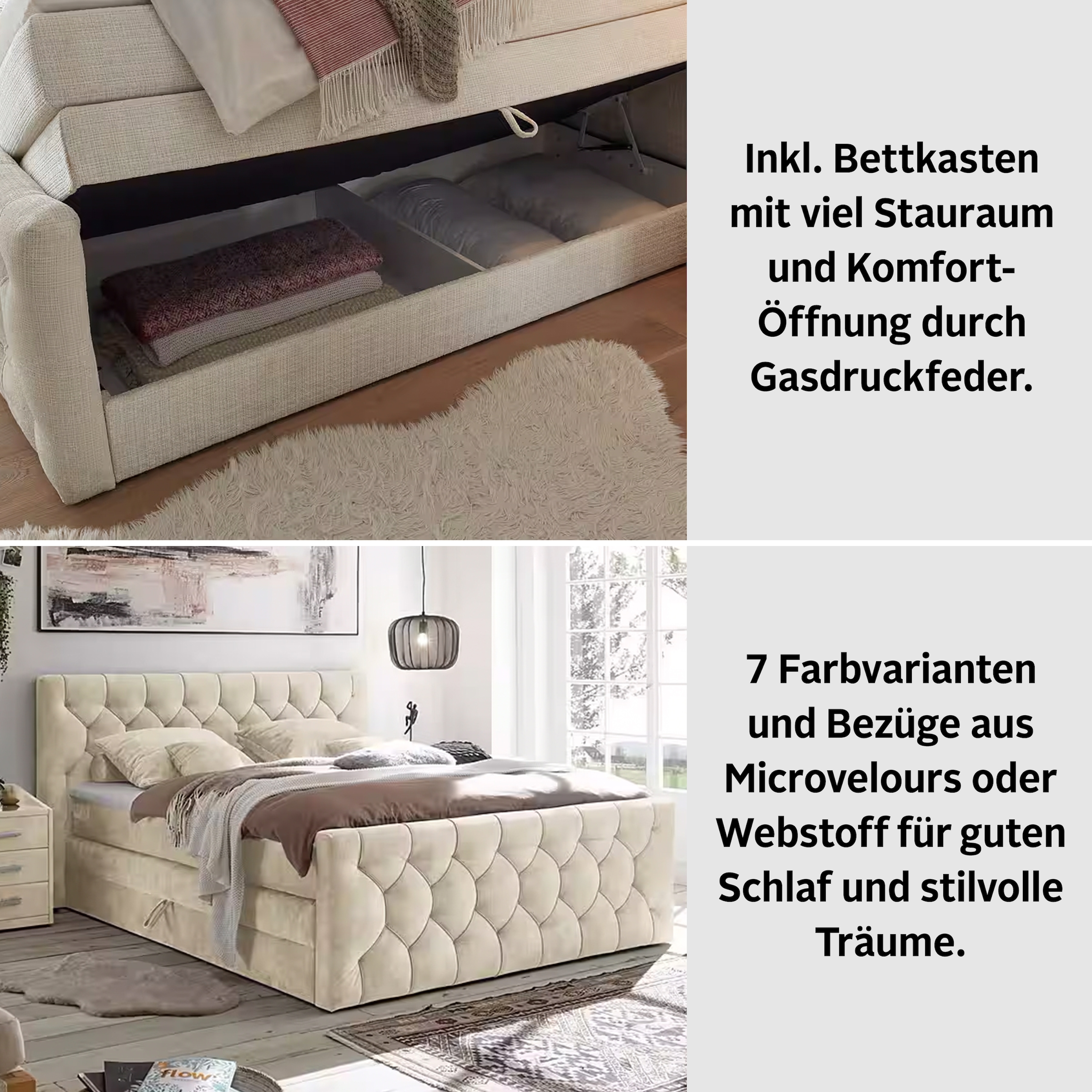 ED EXCITING DESIGN Boxspringbett »"Cashfield", OTTOs Choice! Topseller inkl. zwei Bettkästen & Topper«, erhältlich in den Größen 160x200cm und 180x200cm