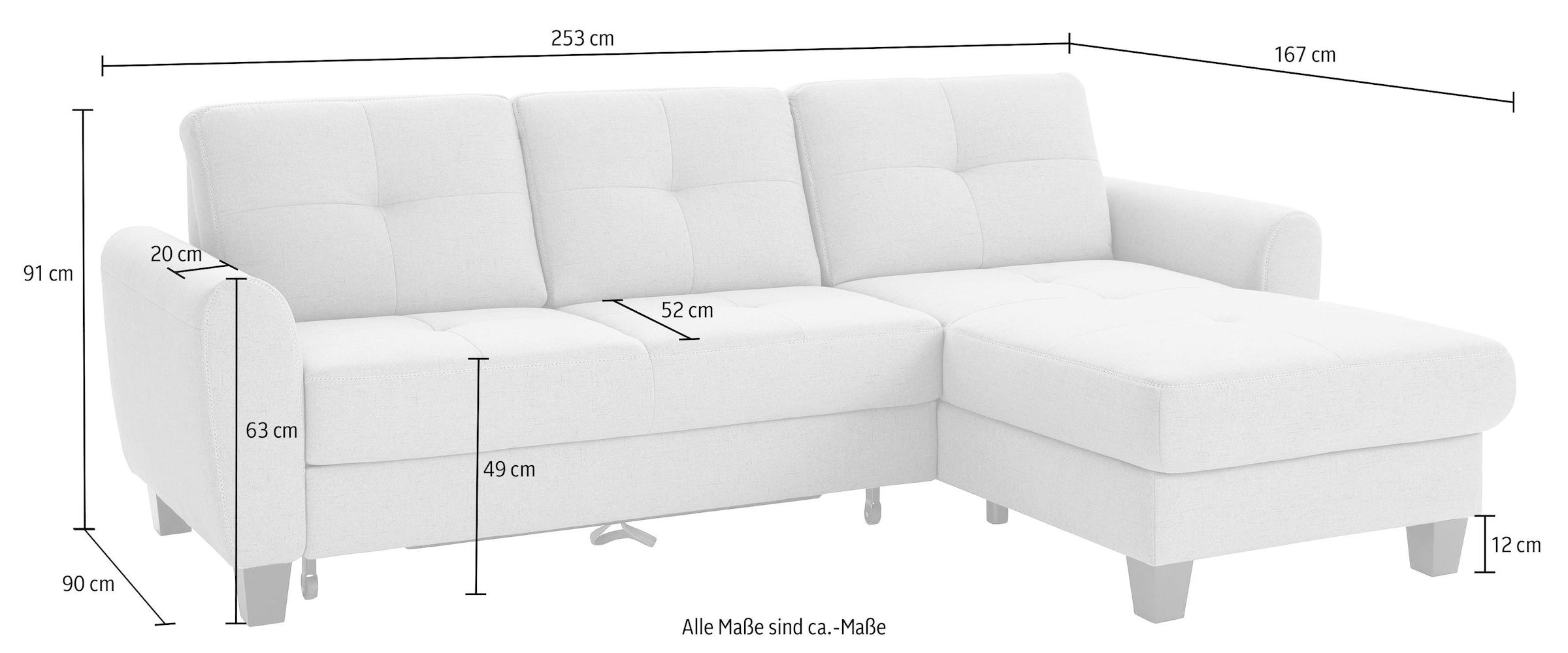 sit&more Ecksofa »Varese L-Form«, mit Federkern, wahlweise mit Bettfunktion und Stauraum