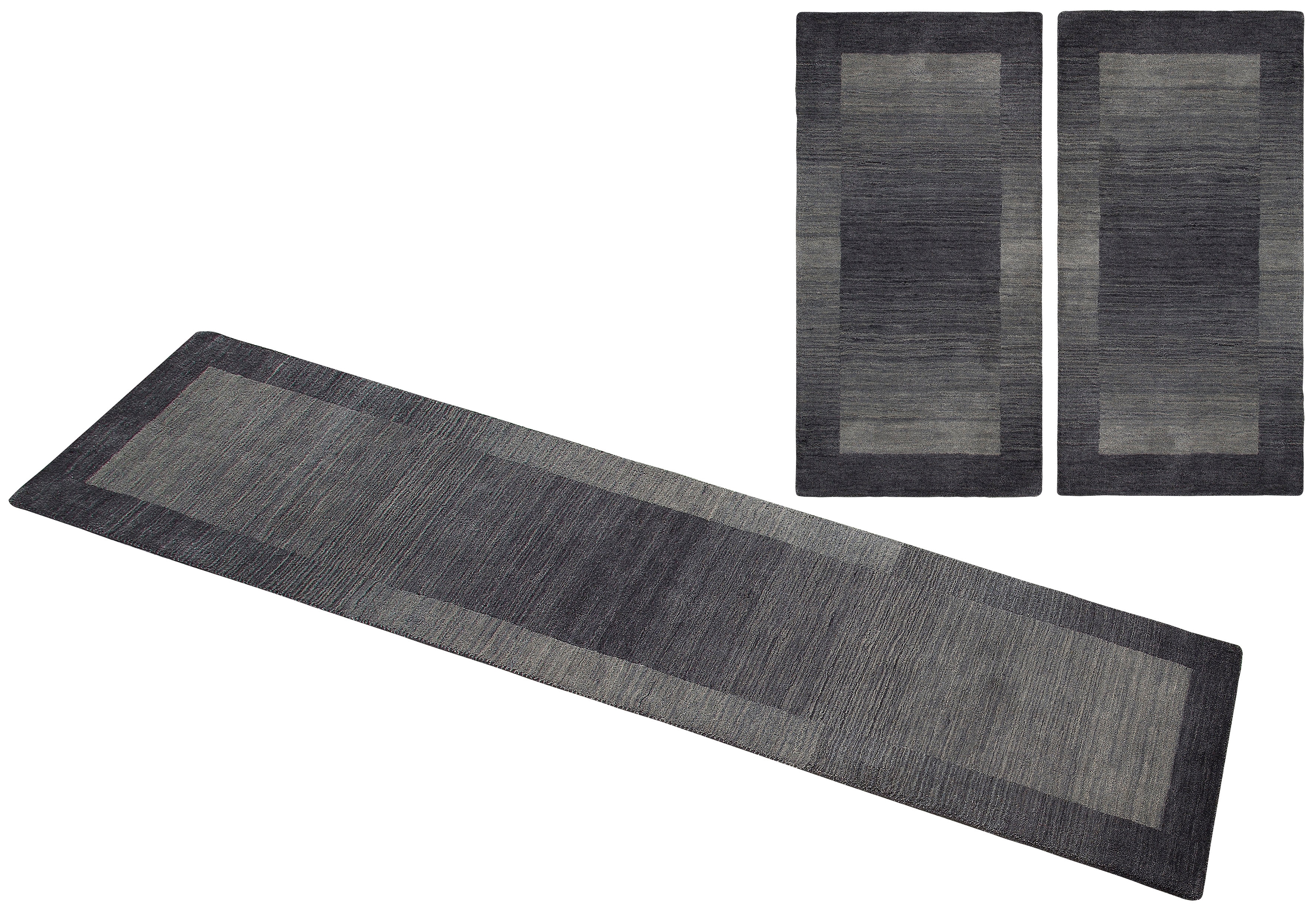 Bettumrandung THEKO, H:9mm, grau, Obermaterial: 100% Wolle, Schlafzimmer, Bettumrandungen, "Gabbeh Super, Handweb, Teppich, Bordüre, reine Wolle",