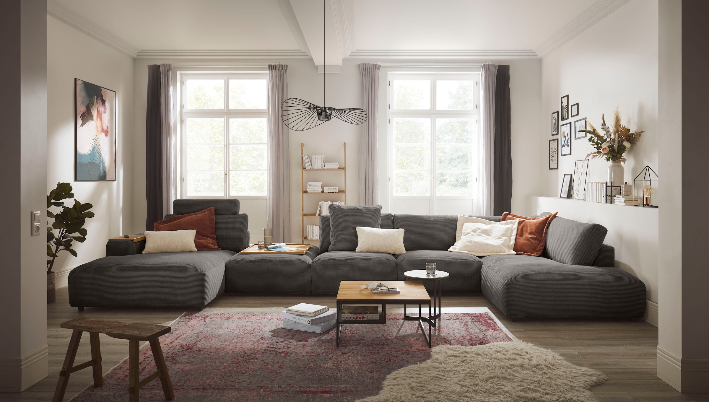 Musterring Wohnlandschaft »Lucia U-Form«, Cord-Bezug, inklusive Kopfstütze, Gesamtbreite 524 cm