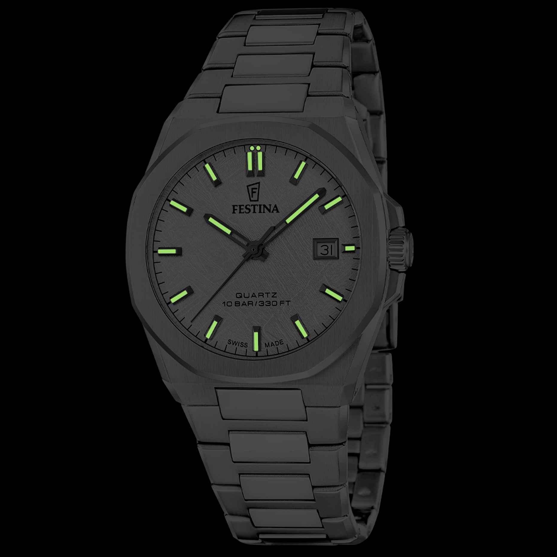 Festina Quarzuhr »Classic Steel« Armbanduhr, Herrenuhr, Swiss Made, Edelstahlarmband, analog, Tag